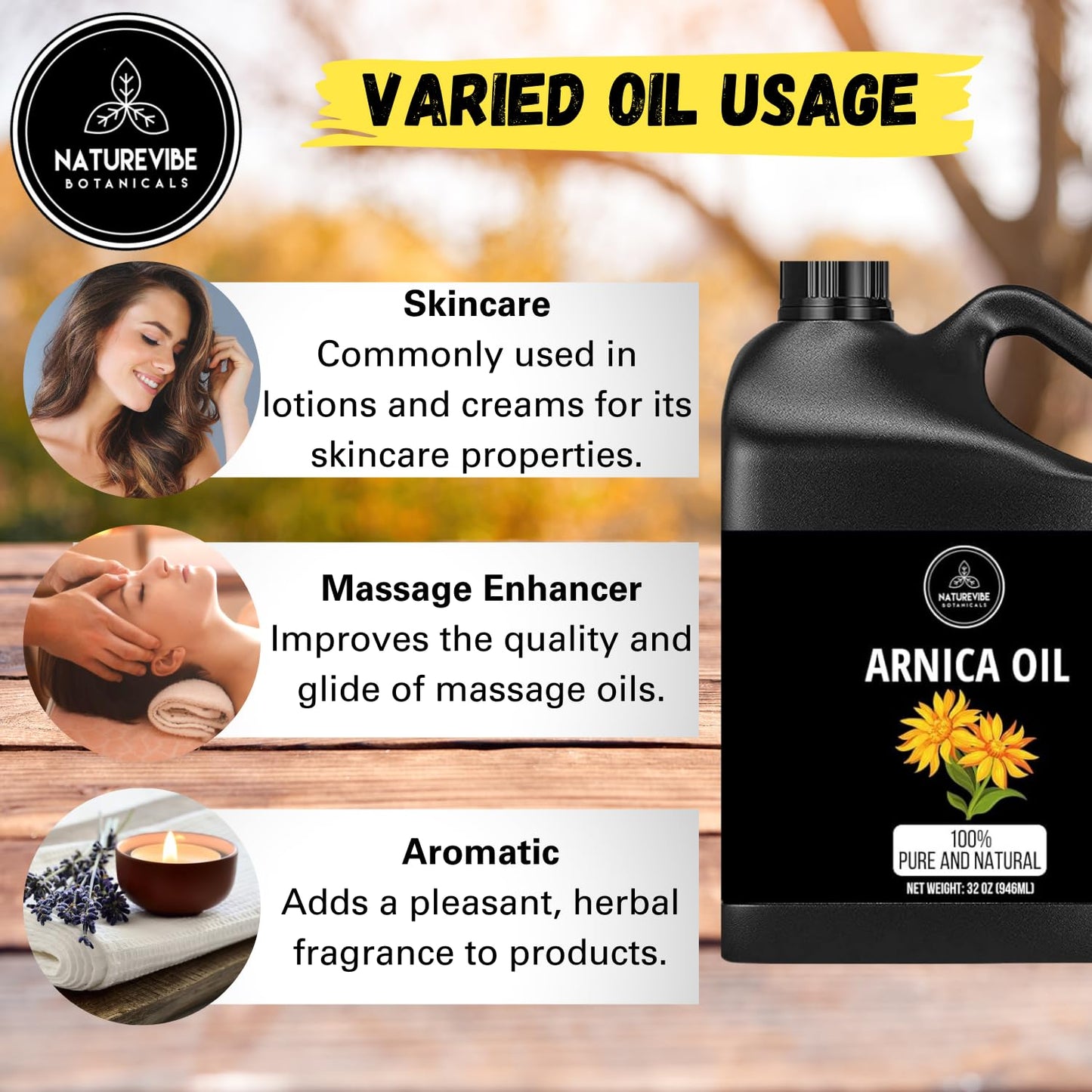 Naturevibe Botanicals Arnica Oil 32 Ounces | 100% Pure and Natural | Great for Skin Care and Hair Care