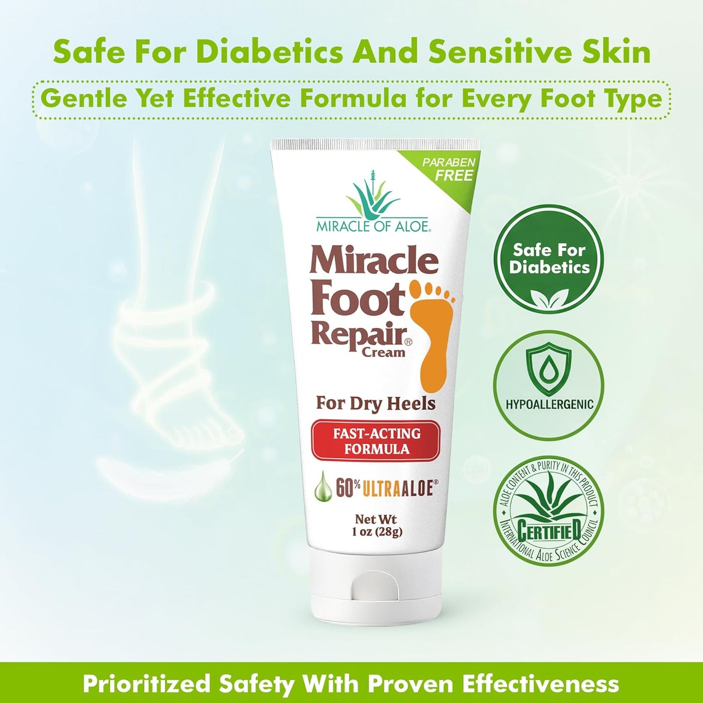 Miracle Foot Repair Cream (1 oz / 12 Pack) Repairs Dry Cracked Heels and Feet, 60% Pure Ultra Aloe Moisturizes, Softens, and Repairs
