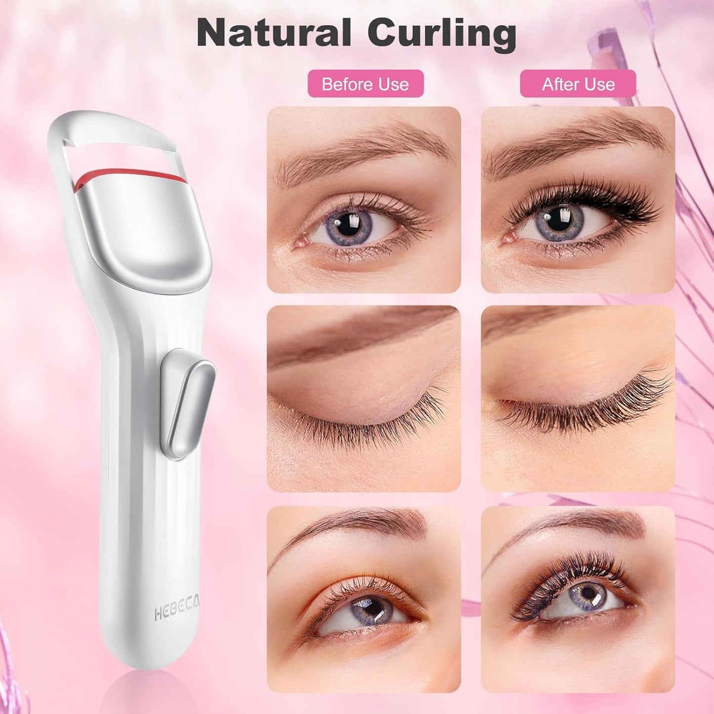 Heated Eyelash Curler Professional - Eye Lashes Curler with Innovative Heating Silicone, Electric Eyelashes Curler with 600mAh Rechargeable Battery EC4001 (White)
