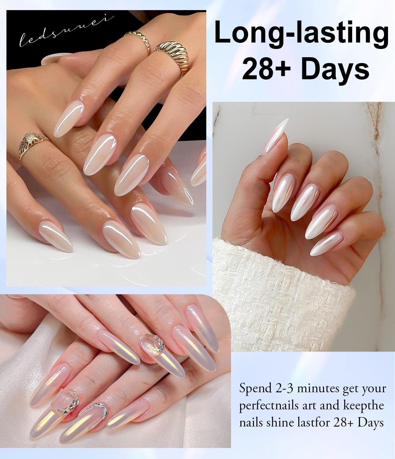 Pearl Chrome Nail Powder BISHENGYF -【0.8g Super Pearl Effect】Nail Chrome Iridescent Aurora Mermaid White Giltter Powder for Nails Art DIY