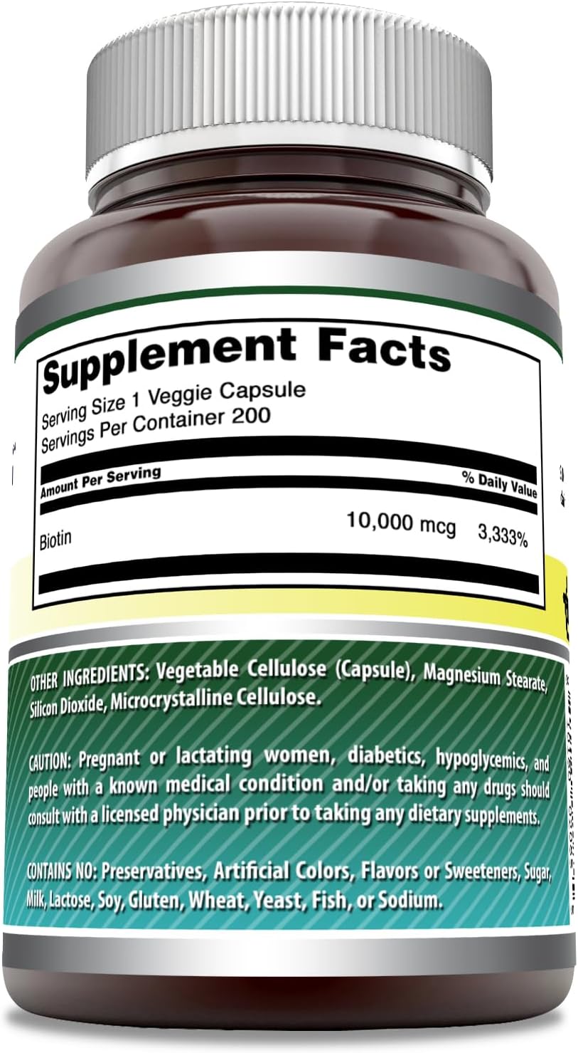 Amazing Formulas Biotin 10000 mcg Veggie Capsules | Vitamin B7 Supplement | Non-GMO | Gluten Free | Made in USA (200 Count | 3 Pack)