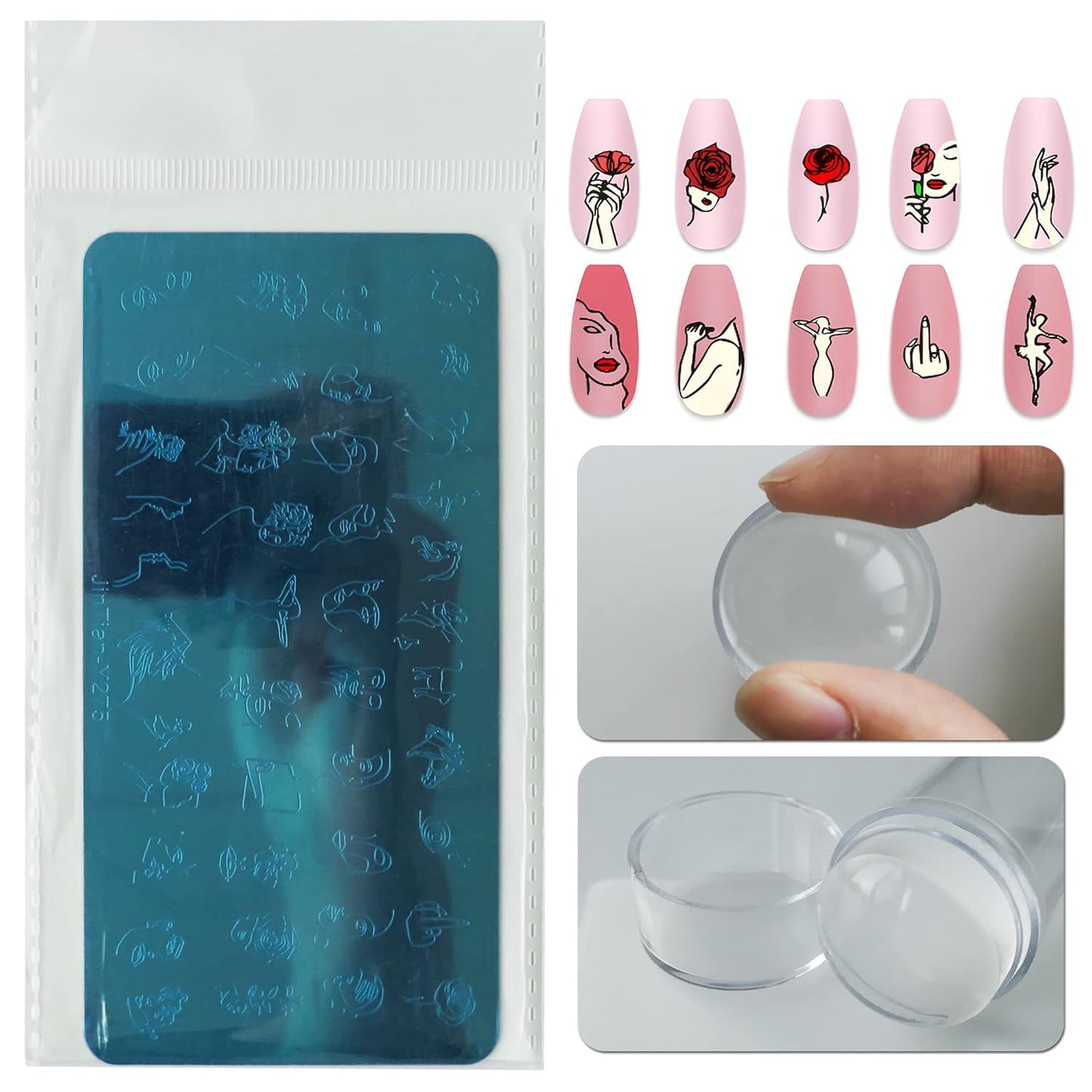 AddFavor Nail Stamper Kit - 6pcs Flower Lace Vine Stamping Plates with Silicone Stamper, Scraper & DIY Manicure Stencils