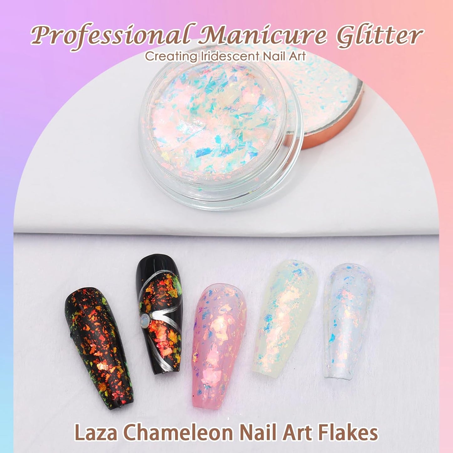Laza Golden Fall Chameleon Flakes Nail Glitter Irregular Opal Nail Foil Flakes Chunky Confetti Color-Shift Sequins Iridescent Fairy Dust for Mermaid Nails Design, Nail Decorations for Nail Art