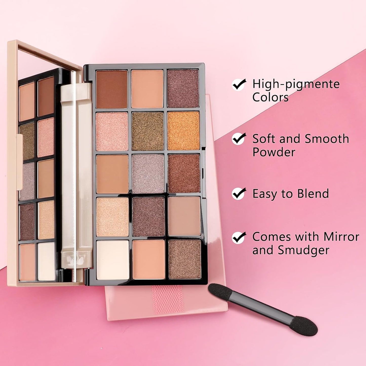 Boobeen 15 Colors Eyeshadow Palette, Highly Pigmented Matte and Shimmer Eye Shadow (with smudger), Soft Powder Eye Makeup Palette for Women and Girls, Create Flawless Glam Eye Looks