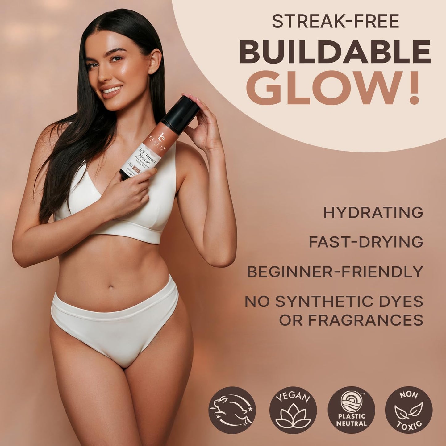 Self Tanner Mousse - USA Made with Natural & Organic Ingredients, Self Tanning Mousse for Dark Fake Tan, Sunless Tanner, Clear & Non Toxic Tanning Foam for Streak Free Finish & Natural Glow