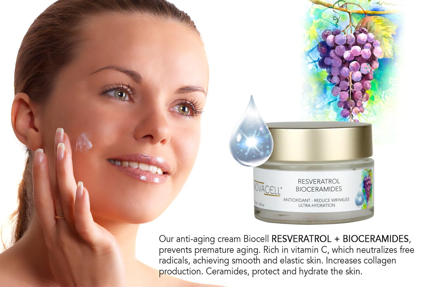 Resveratrol Face Moisturizer Cream with Ceramides - Nourishing, Keeps Moisture & Helps Elasticity, Firmness. Fills Expression Lines & Wrinkles - 50 ml