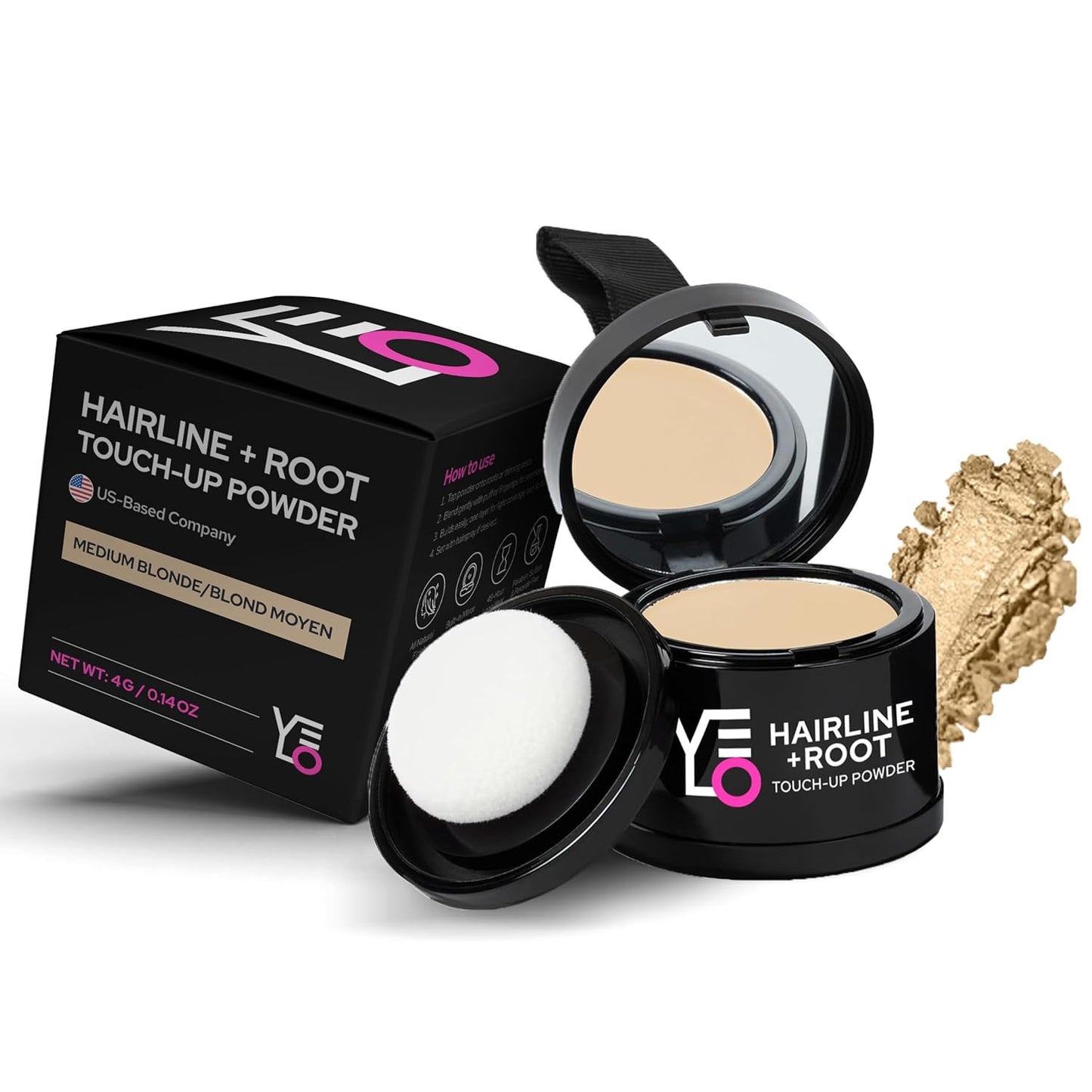 VELO Hairline Powder–MEDIUM BLONDE Hair Root Touch Up Powder for Women & Men–Instantly Covers Gray Hair, Thinning Hair & Bald Spots–Sweatproof Root Cover Up–Puff & Mirror Compact, 13 Shades