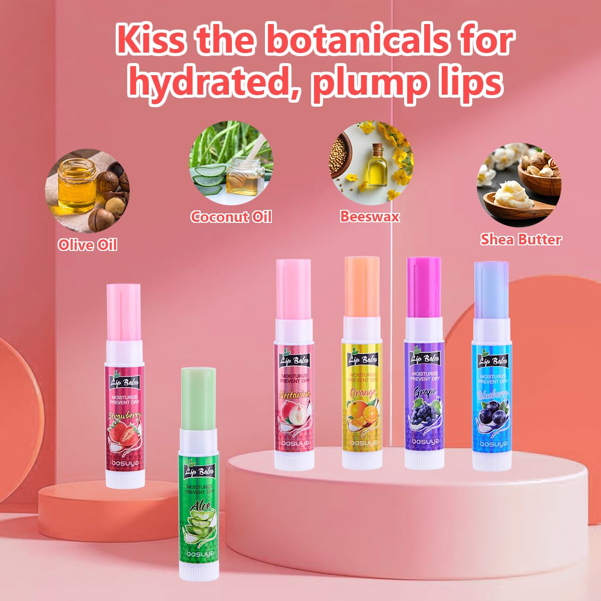 Fruit flavor lip balm,6 pack Natural Soft All-Day Moisturizer with Vitamin E and Coconut Oil,100% Natural & Organic Lip Balm Sticks for repair chapped lips or dry lips