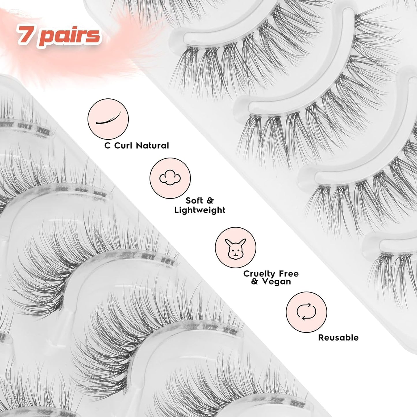 Wispy Lashes Natural Look False Eyelashes 13MM Eye Lash Pack 3D Volume Fake Eyelashes 7 Pair Siligli