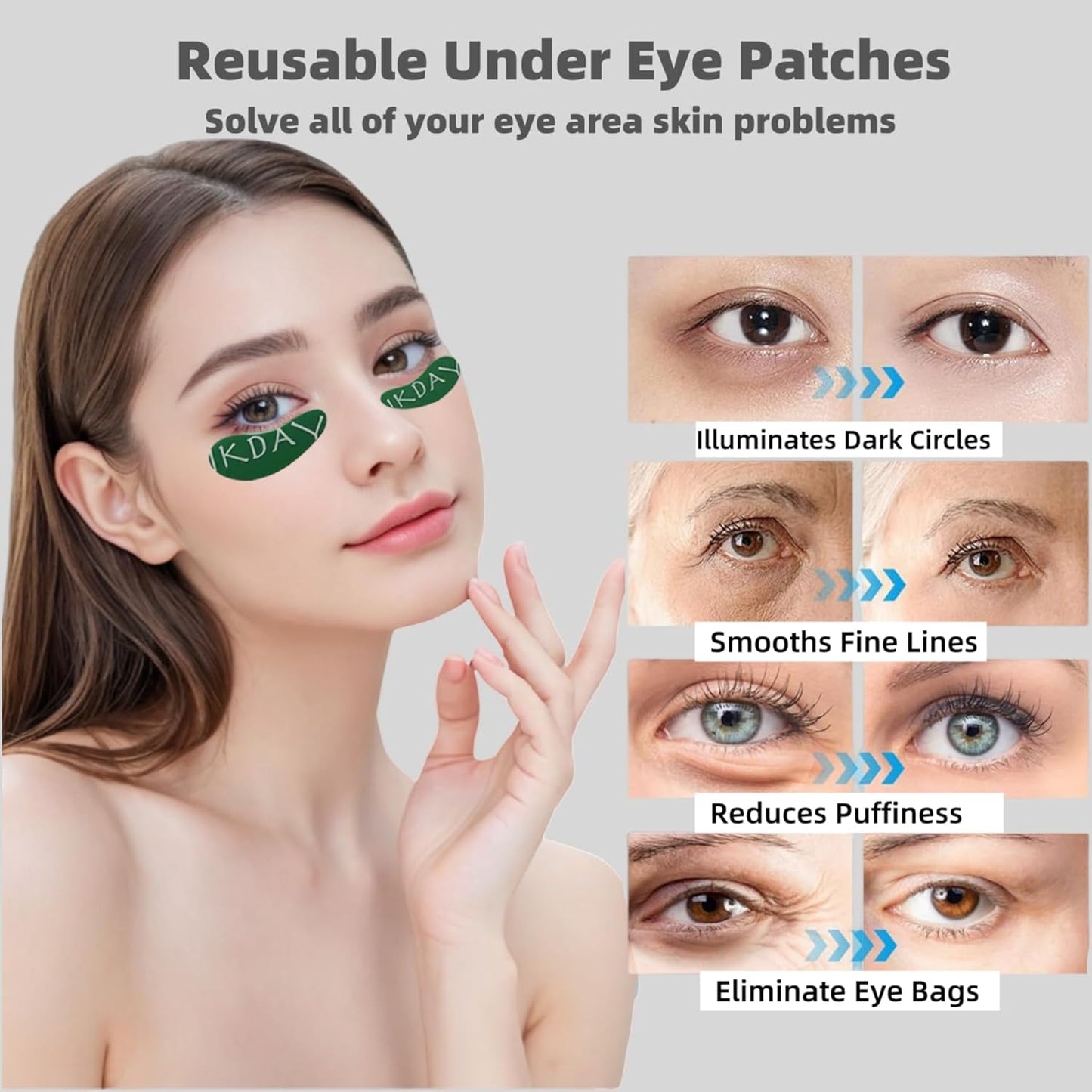 Silicone Eye Patches Reusable Under Eye Patches | Forever Eye Mask Reusable Eye Gel Pads | Eye Patches for Wrinkles &Puffy Eyes&Dark Circles| Great Skincare Routine for Face(Green-2pairs)