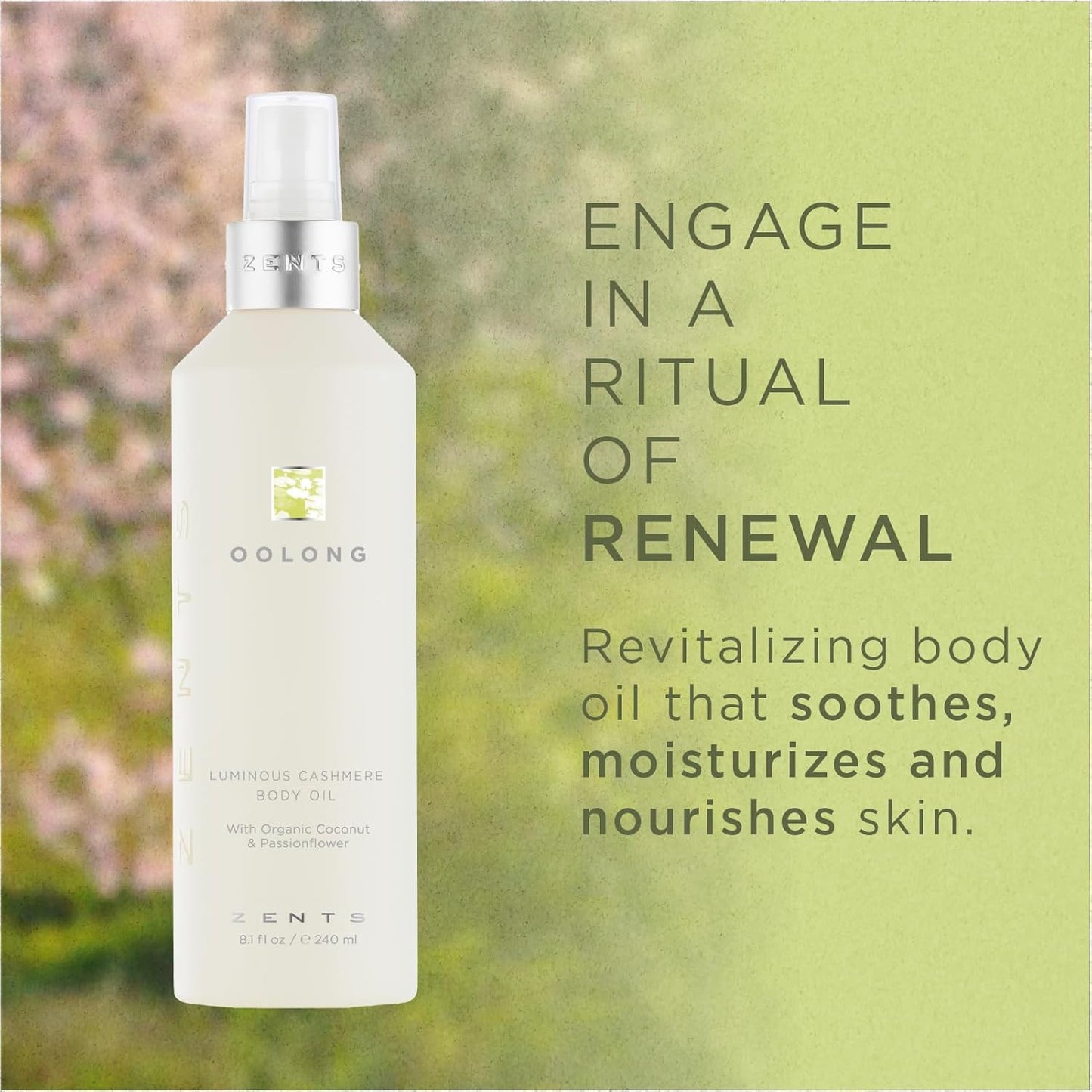 Zents Luminous Cashmere Body Oil (Anjou Fragrance) | Moisturizing Body Oil with Vitamin E & Organic Coconut Oil | Softens & Smooths Skin | 8 fl oz