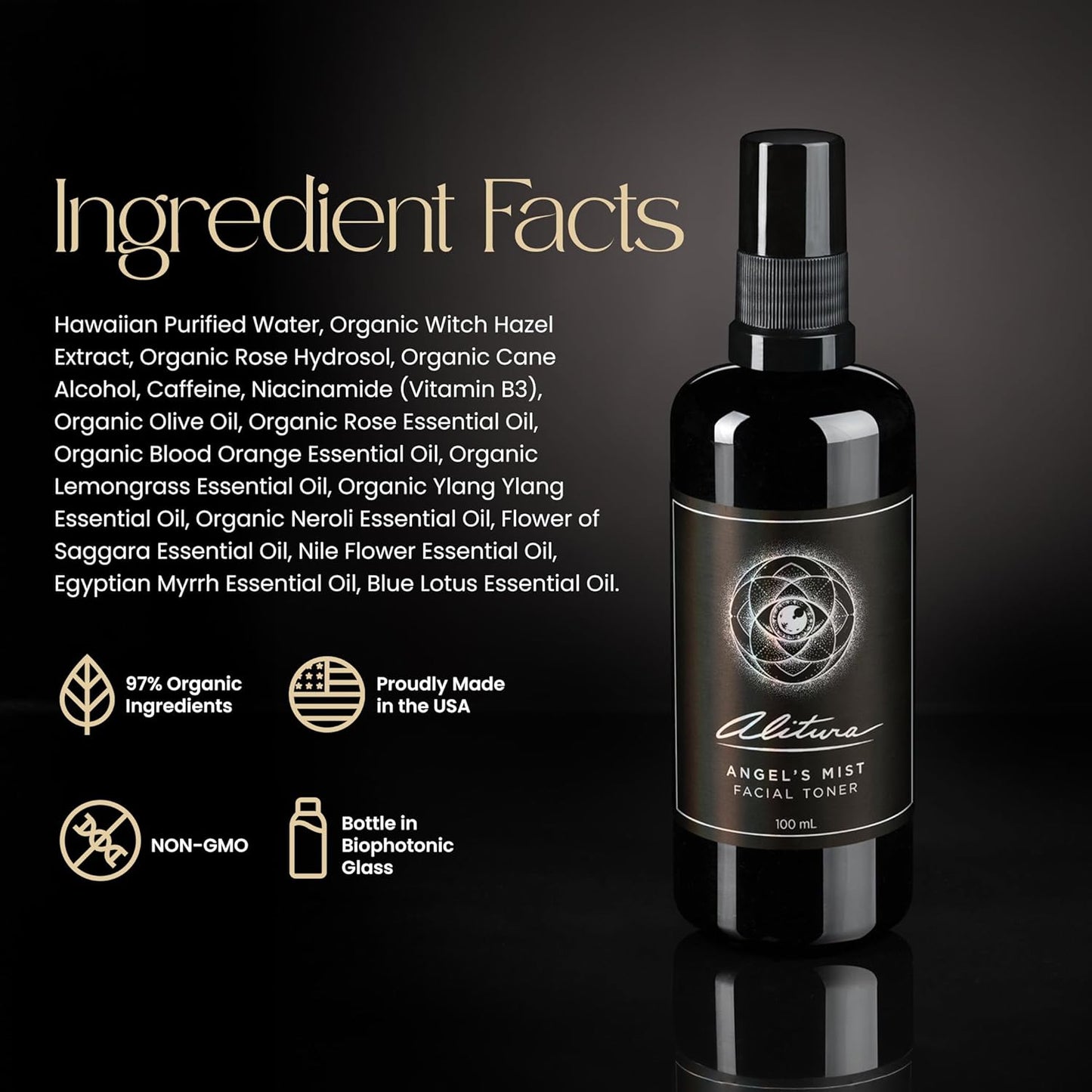 Alitura Angel's Mist Facial Toner – Hydrating & Revitalizing Face Spray with 97% Organic Ingredients – Refreshes, Tightens & Balances for All Skin Types – 100ml