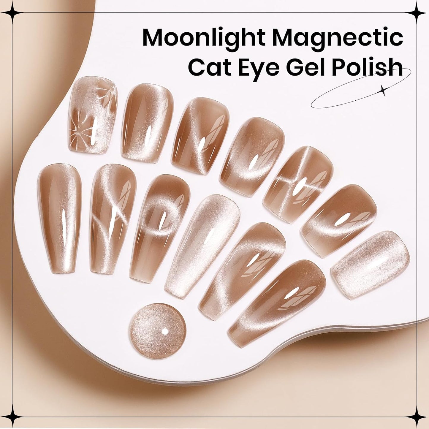 Moonlight Cat Eye Gel Nail Polish 10ml Silk Magnetic Nail Polish Glass Cateye Gel Polish with Magnetic Stick Soak Off UV LED Nail Lamp Nail Art Manicure Salon Home DIY 002, Milky Coffee