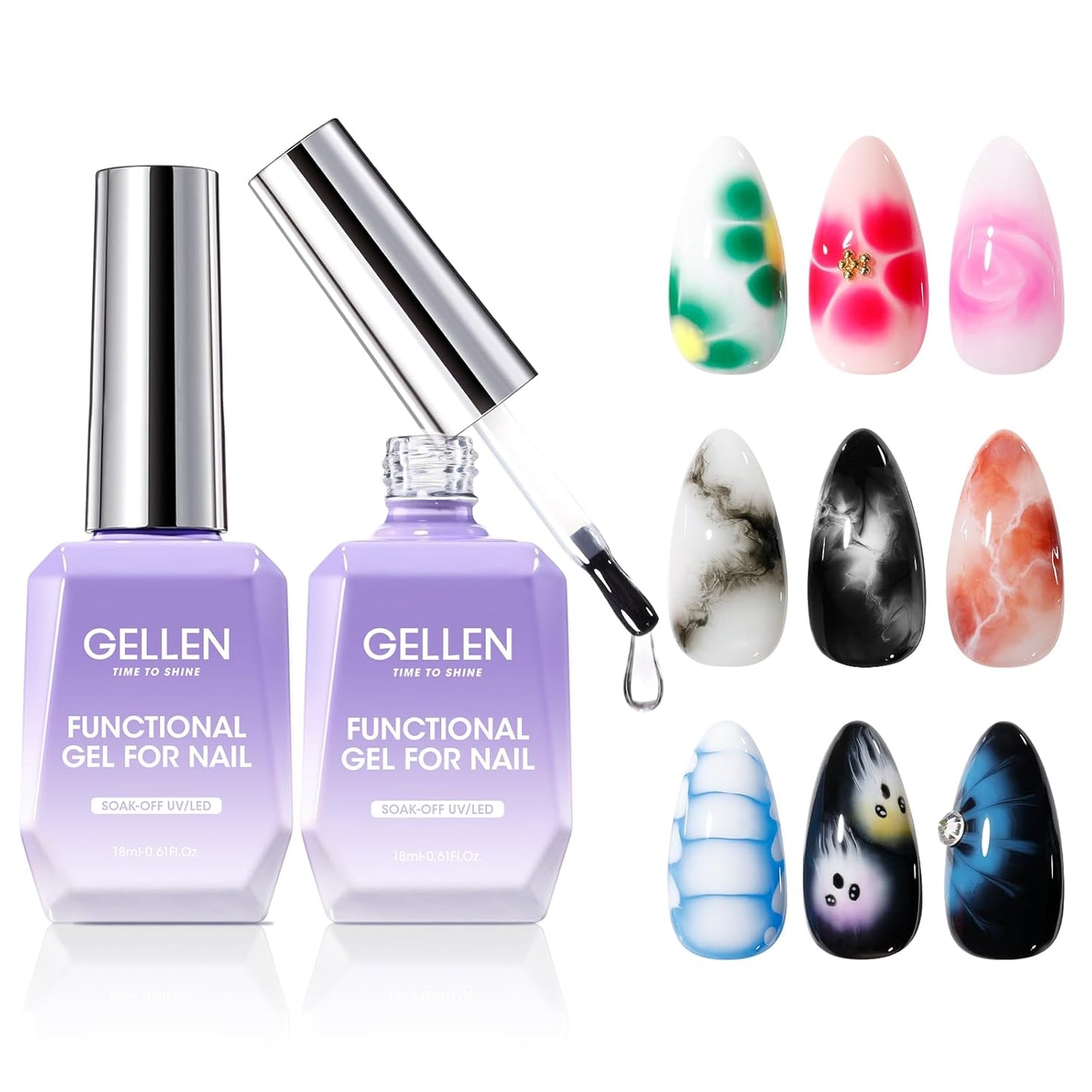 GELLEN Blooming Gel Nail Polish, 2 Pack 18ML Clear Nail Blooming Gel Spreads Marble Floral Watercolor Nail Art Effect For Nails, Long Lasting No Wipe Soak Off UV Gel Polish for DIY Manicure Design