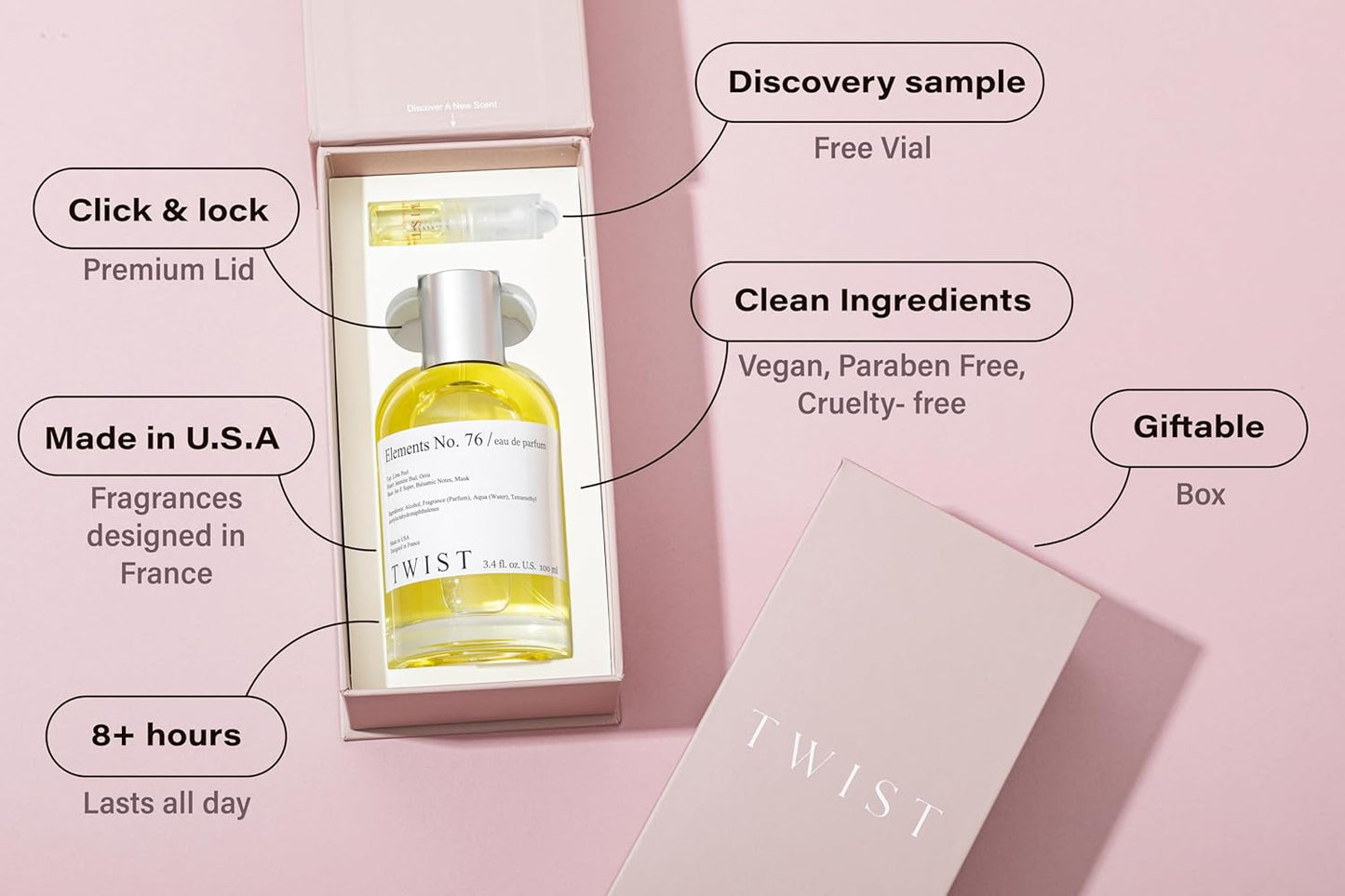 Twist Elements No. 76 - Inspired by E. Molecule 01, Long-Lasting Perfume for Women & Men, Vegan, Clean Ingredients, Cedarwood & Musk Unisex Fragrance – Spray 100 ml | 3.4 fl. oz