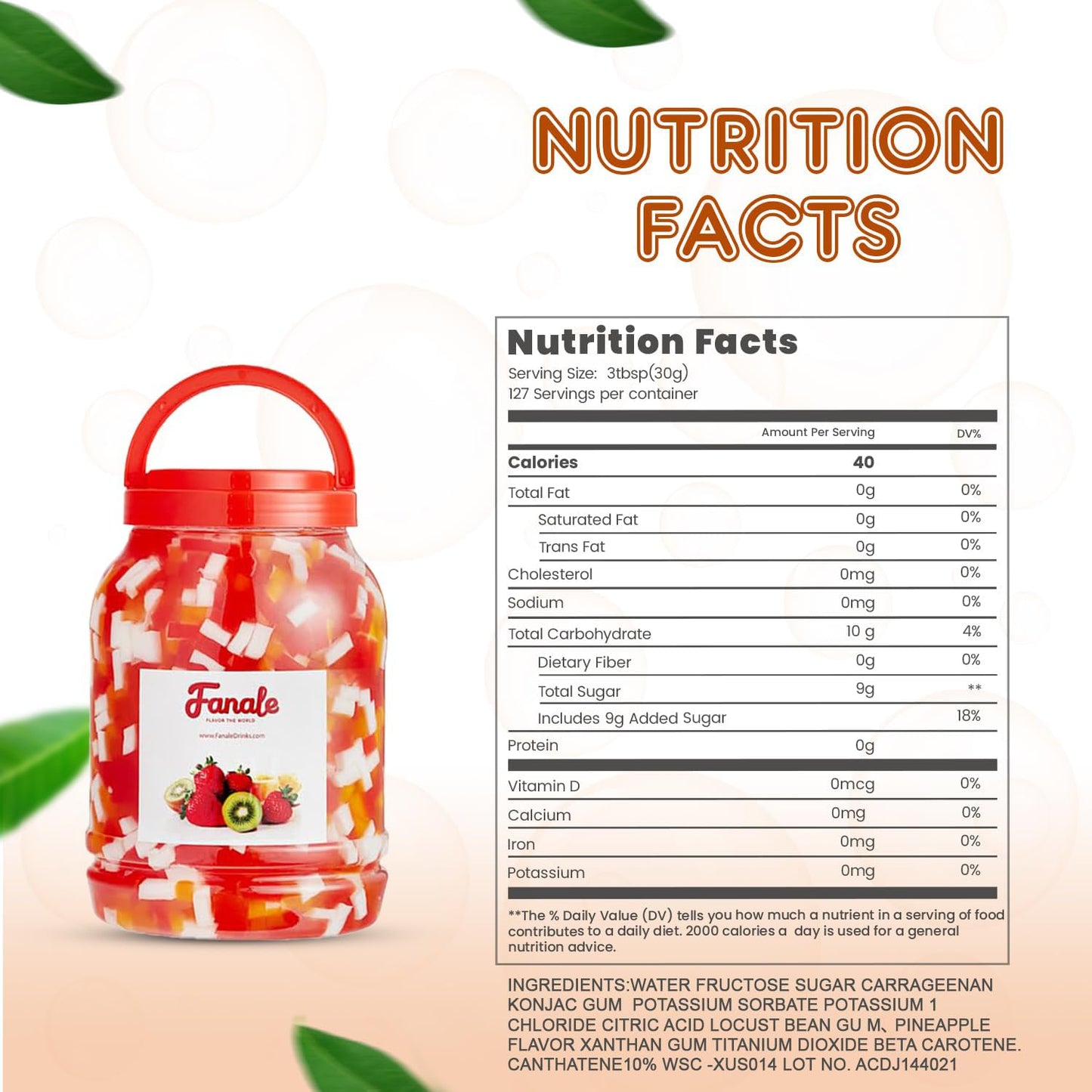 Fanale Coconut Jelly Topping nata de coco for Bubble Tea 8.3 lb | Rainbow Jelly | for Boba Tea, Smoothies, Slushes, Desserts | 8.3 pound (Pack of 4) | JEL001-CS