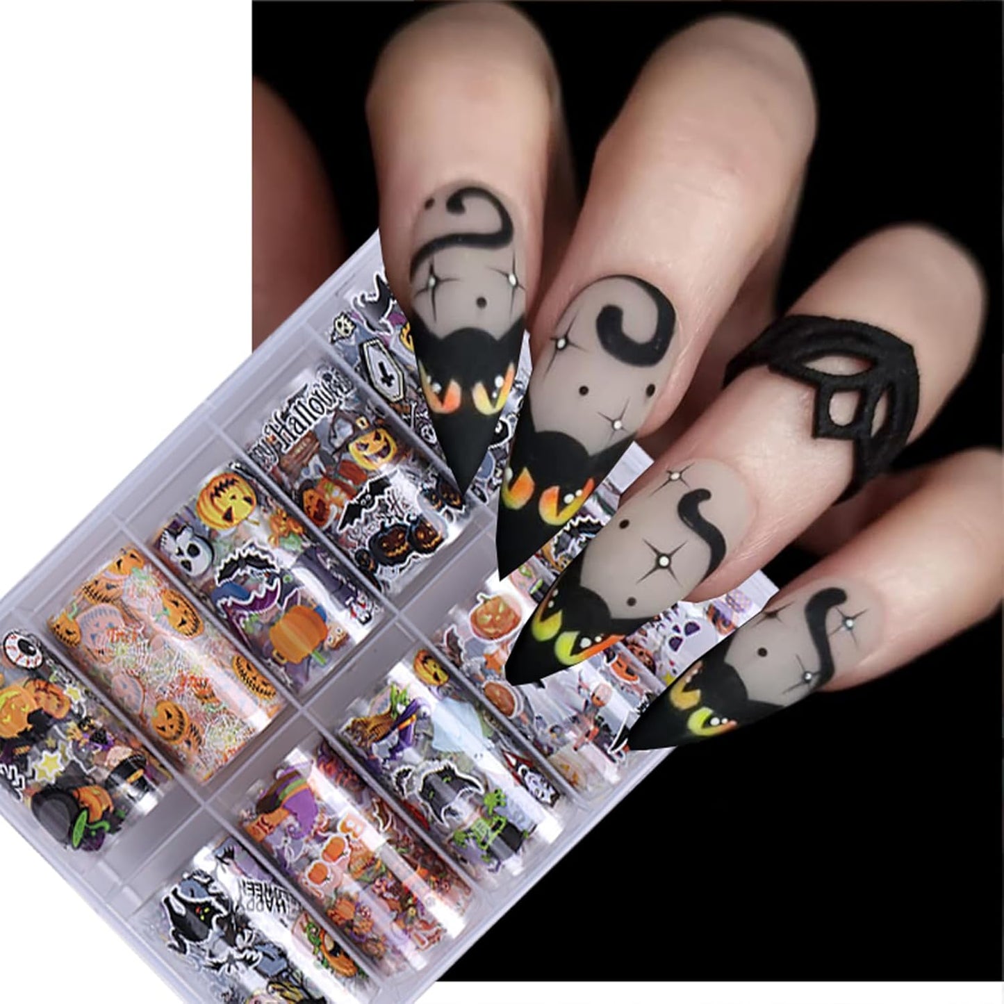 Halloween Nail Art Stickers Decals Pumpkin Ghost Skull Design Nail Accessories for Women and Girls Nail Decorations 10 Sheets Stickers for Halloween Party Decor