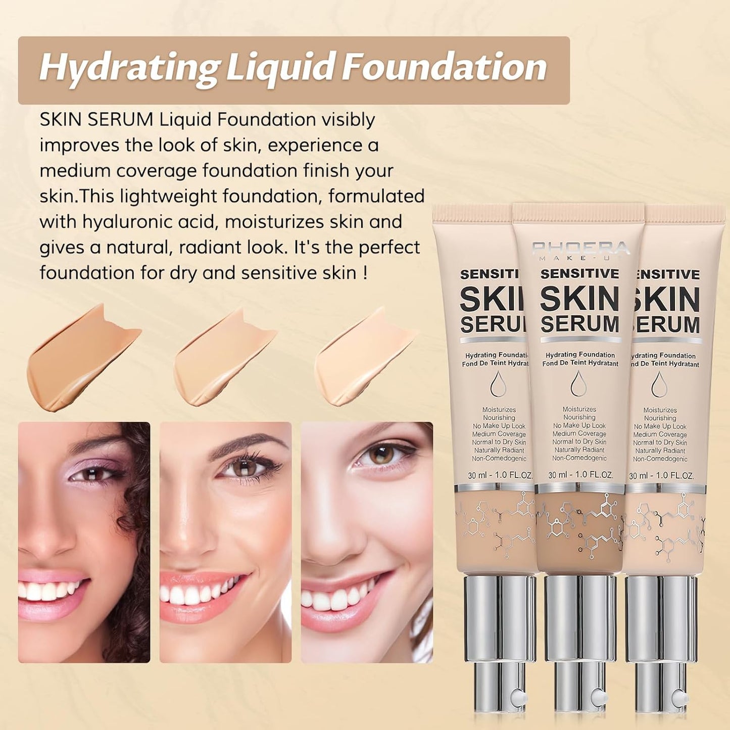 Phoera Foundation Makeup,Flawless Soft Matte Full Coverage with Matte Finish,Hydrating Serum Foundation,Face Makeup for Normal and Dry Skin(N02 Nude+N02 Nude)