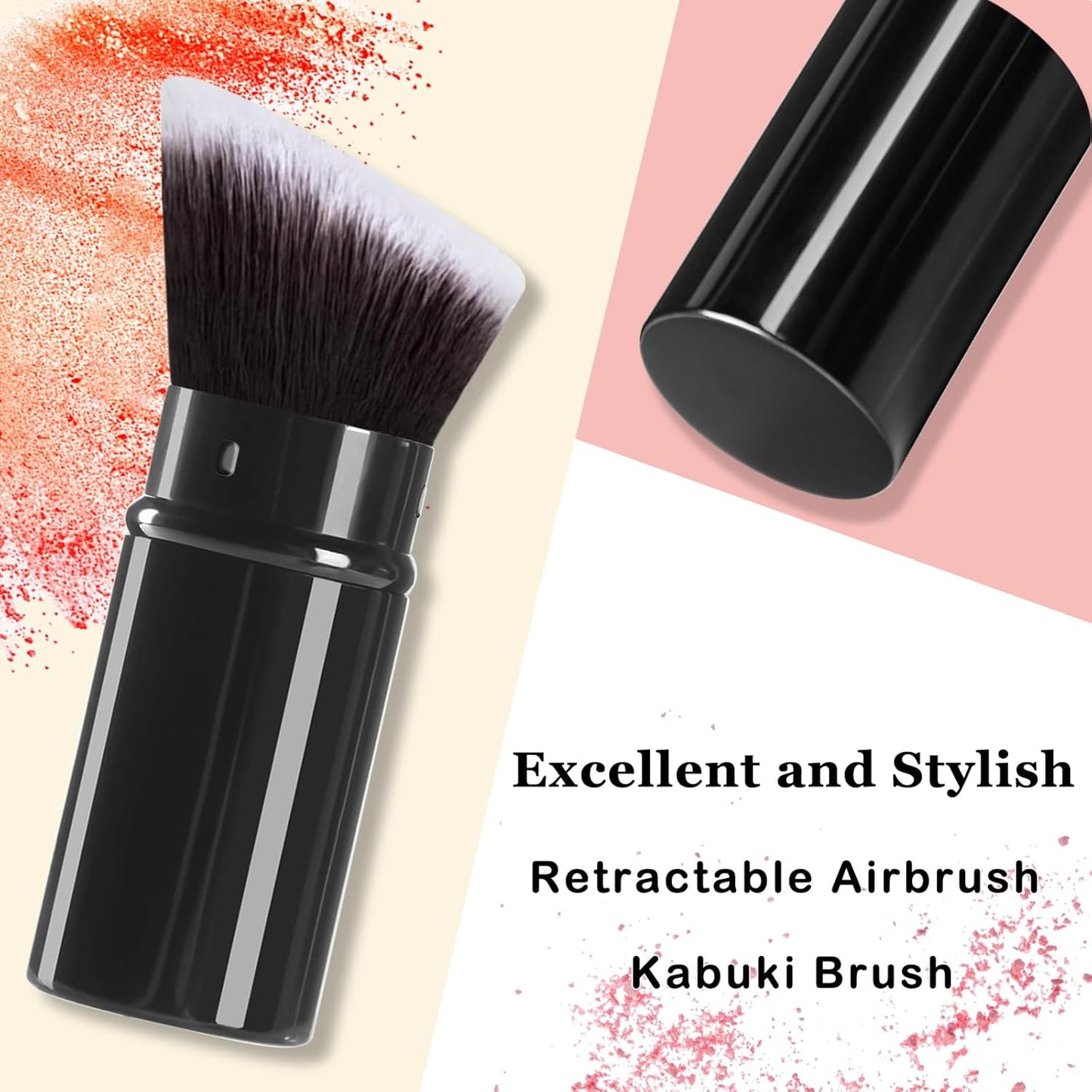 Kabuki Makeup Brush, Retractable Angle Travel Powder Foundation Makeup Brush Face Blush Brushes for Blending Liquid, Bronzer, Buffing, Sunscreen,Flawless Cosmetics