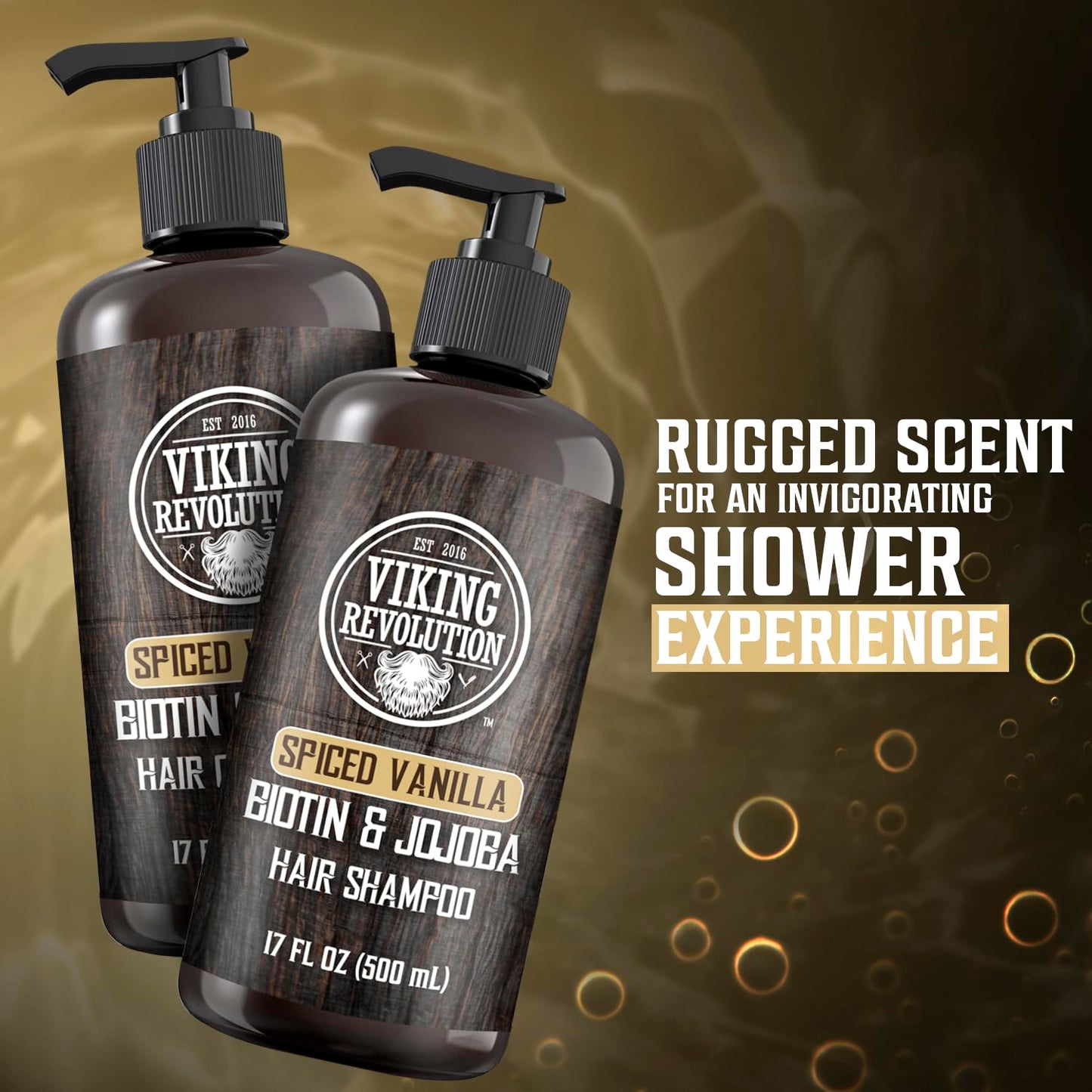 Viking Revolution Spiced Vanilla Mens Shampoo and Conditioner Set with Biotin and Jojoba Oil - Natural Hair Shampoo and Hair Conditioner for Men with Vitamin B5 - Mens Shampoo for Thinning Hair (17Oz)