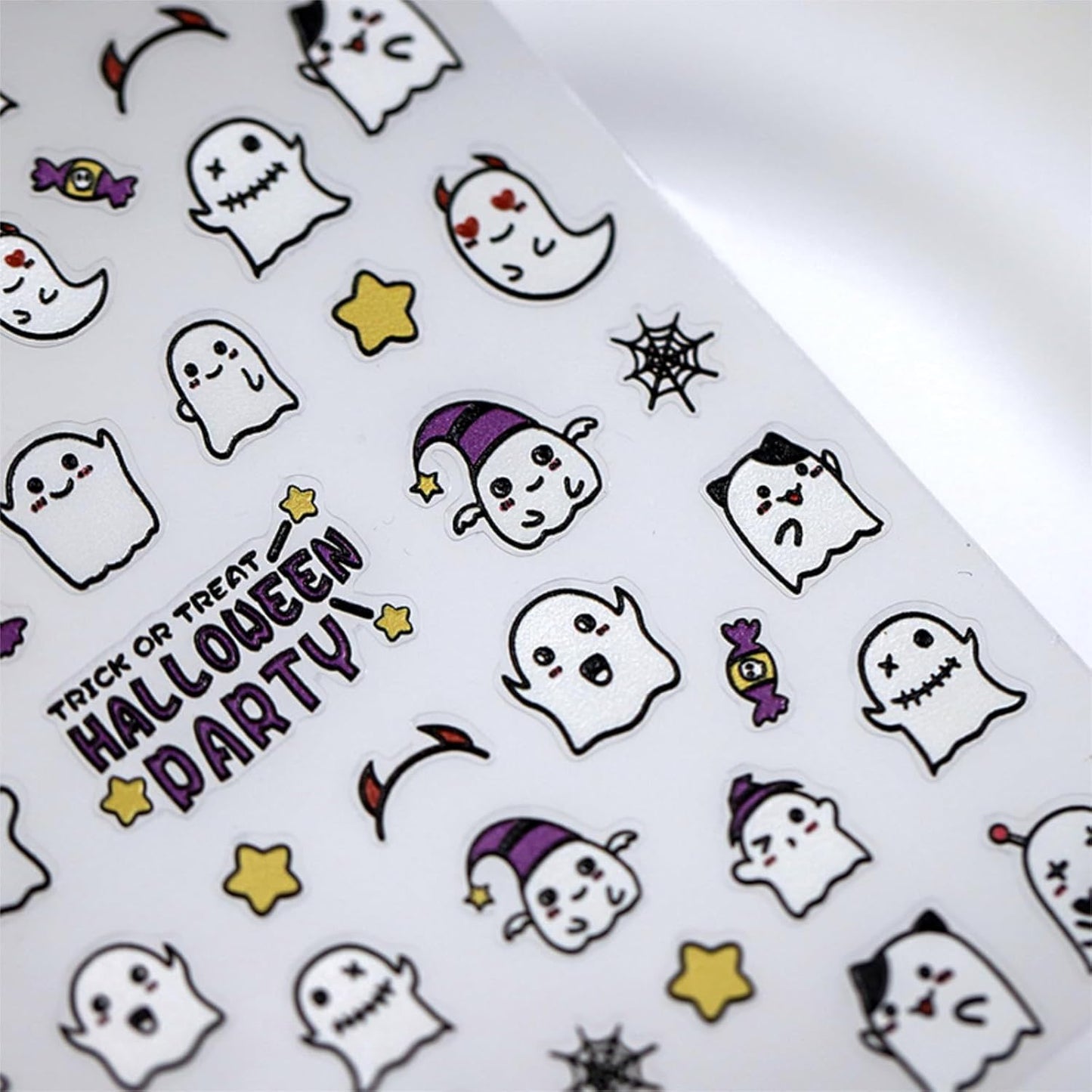 Halloween Nail Stickers for Nail Art 5D Embossed Self Adhesive Nail Decals Purple Cute Ghost Nail Art Stickers Halloween Nail Art Supplies Decoration for Women Girls