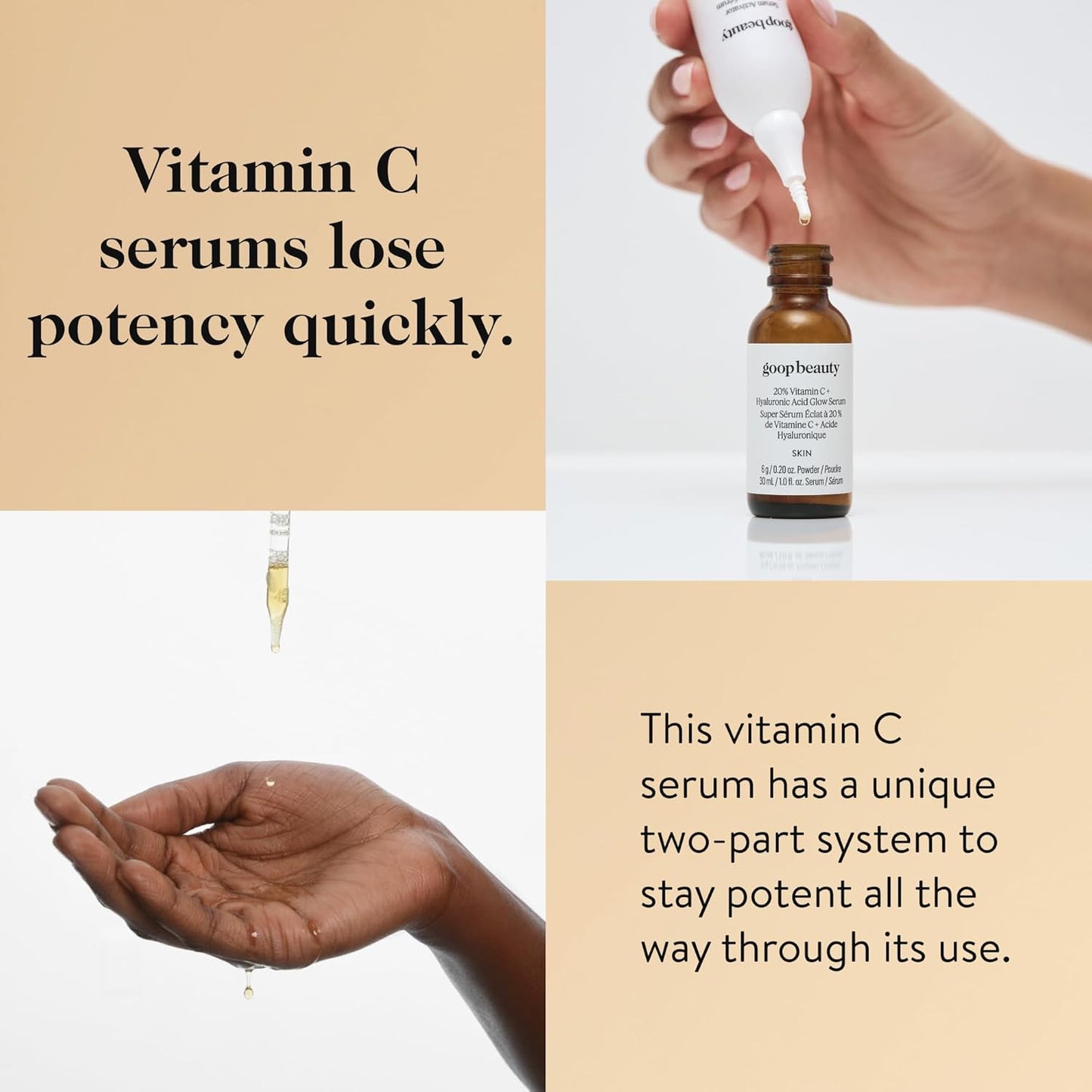 goop Beauty 20% Vitamin C + Hyaluronic Acid Serum | Improves Tone, Texture, & Hydration | L-ascorbic Acid and Hyaluronic Acid | Paraben and Silicone Free | 1 fl oz
