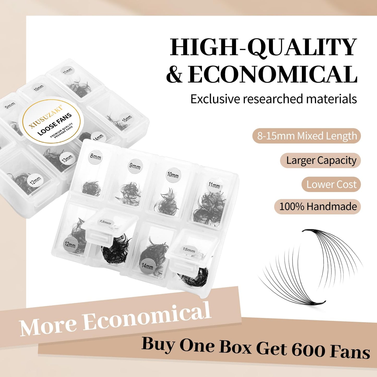Premade Fans Eyelash Extensions 600 Fans 20D Volume Lash Extensions 0.07 Thickness Eyelash Extension C Curl Premade Lash Fans Mix 8-15mm Fluffy Soft Handmade Loose Fan(600Fans-20D-0.07-C,8-15mm)