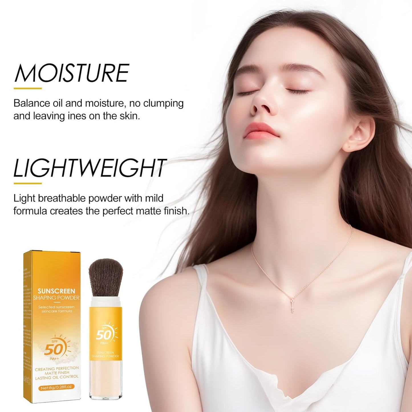 Mineral Sunscreen Setting Powder, SPF 50 PA++, Mineral Brush Powder, Matte Translucent Loose Setting Powder, Natural Oil Control Lightweight Face Powder for All Skin, Smooth, Lasting, Breathable