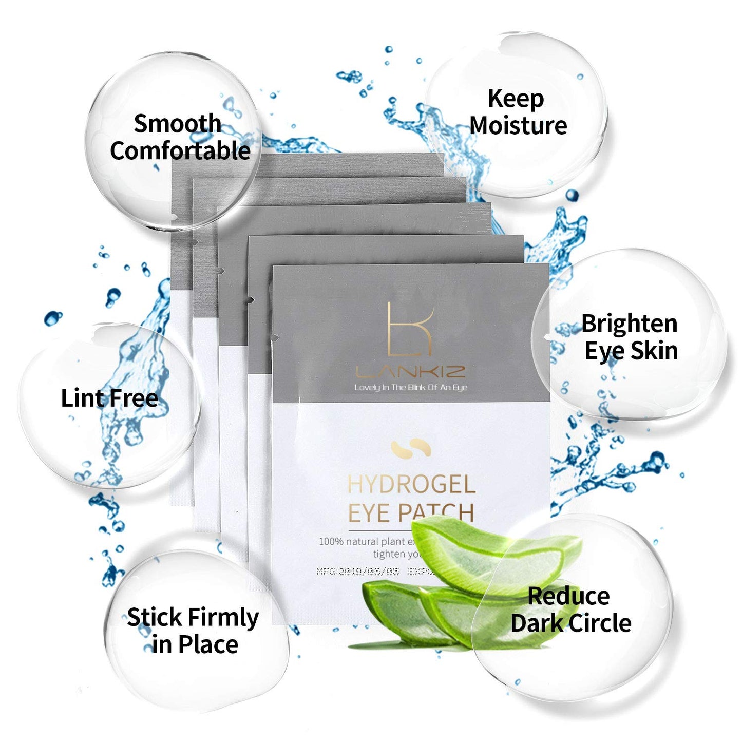 LANKIZ 100 Pairs Under Eye Gel Pads for Lash Extensions, 100% Natural Plant Extract, Collagen Hydrogel, Lint-Free, Moisturizing, Reduces Dark Circles and Eye Puffiness