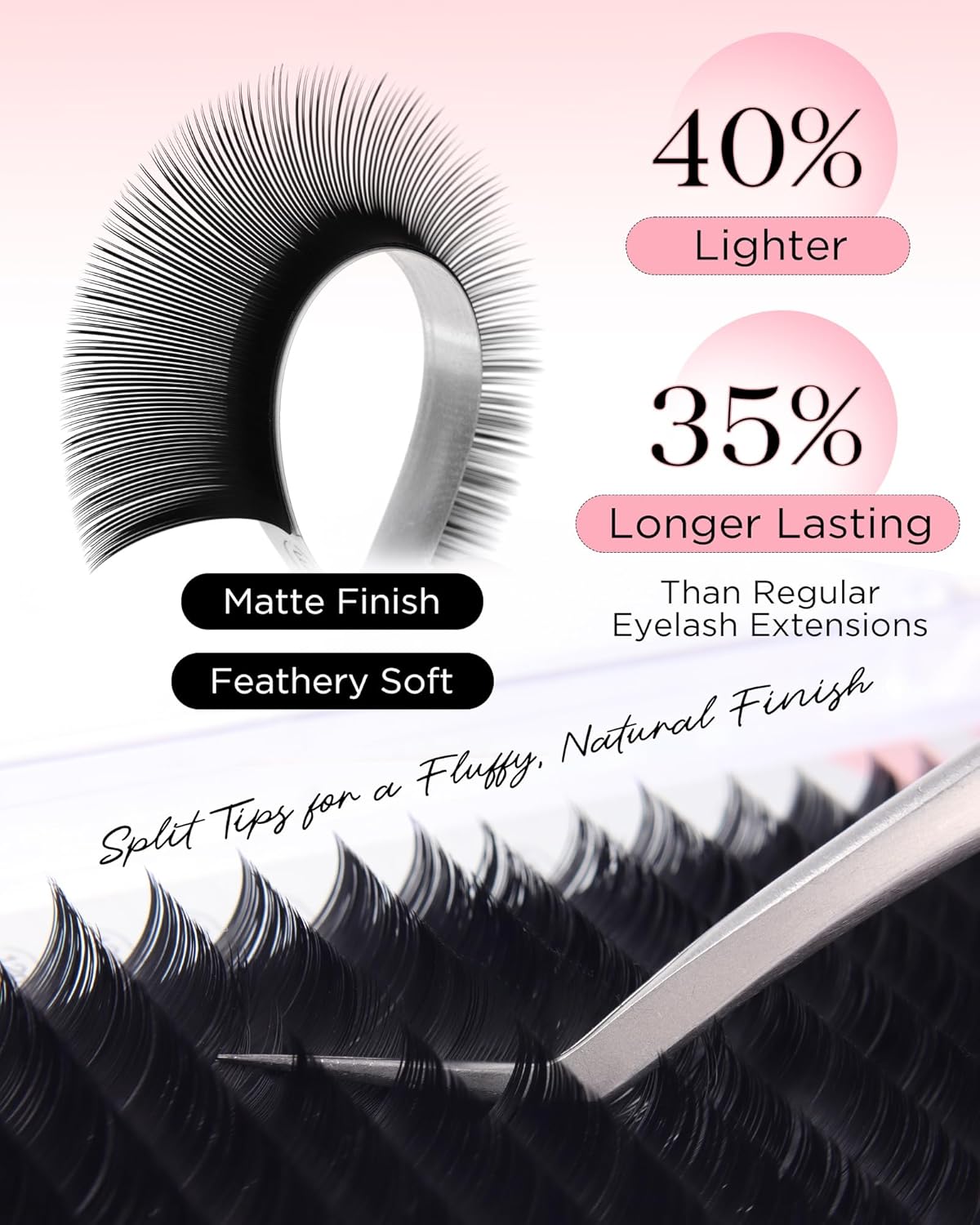 BEYELIAN Flat Eyelash Extension, Ellipse Lash Extensions 0.15 D Curl 13mm 16 Rows Matte Black Eyelash Extension Supplies Classic Lash Extensions Individual Eyelashes Salon Use