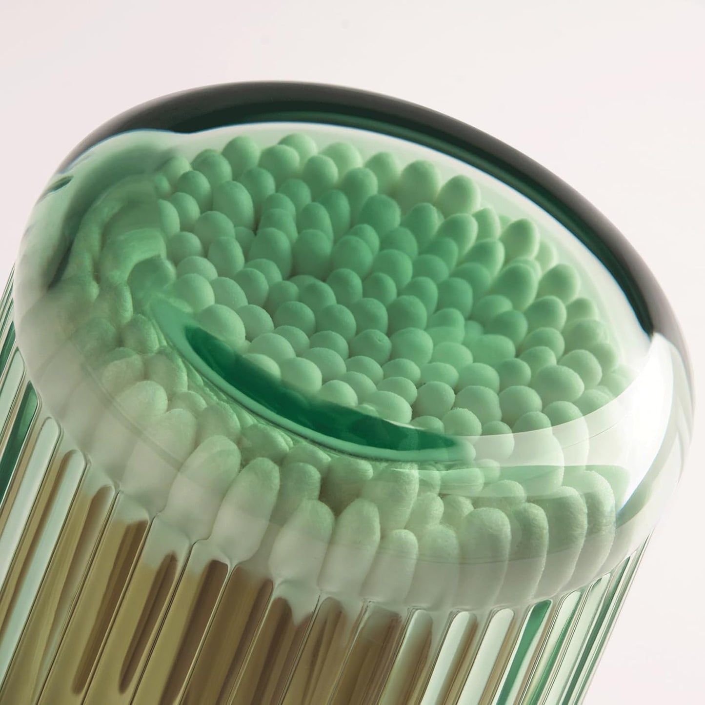 2 Pack Qtip Holders for Bathroom, Clear Glass Apothecary Jars with Lids,Vintage Bathroom Canisters for Cotton Balls,Swabs,Floss Picks,Hair Ties,Vanity Organizer and Storage Decor (Green)