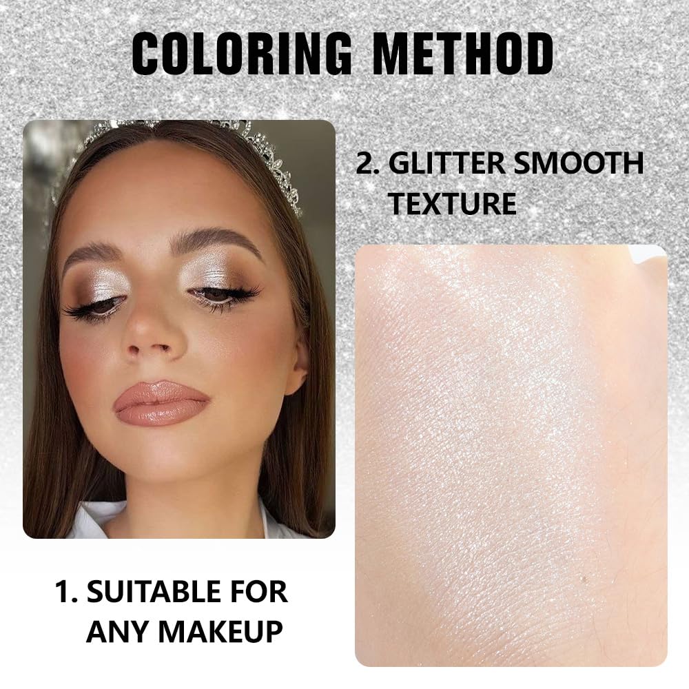 Glitter Singe Eye Shadow Palette Makeup, Pearl White Glitter Monochrome Eyeshadow For Old Women, Mini Pressed Pigmented Waterproof Sombras Para Ojos, Vegan, Talc, Paraben & Cruelty Free, 12