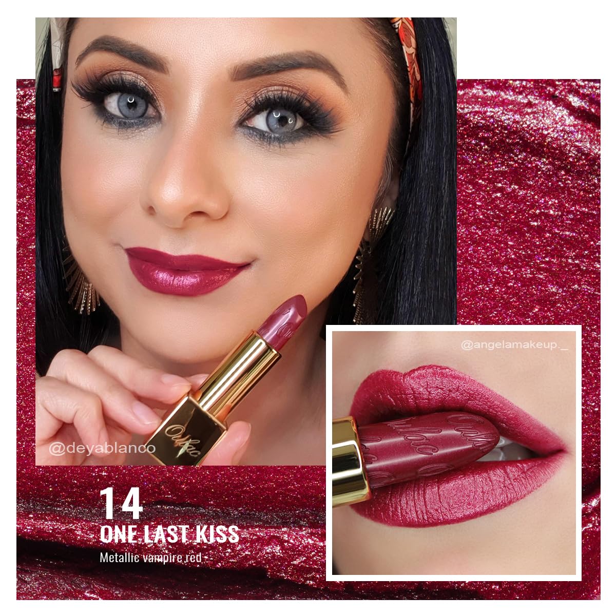 Oulac Wine Red Lipstick for Women with Metallic 3D Shine Lightweight Hydrating Formula, High Impact Lip Color, Vegan Beauty, Full Coverage Lip Makeup, Christmas Gifts for Women, One Last Kiss (14)