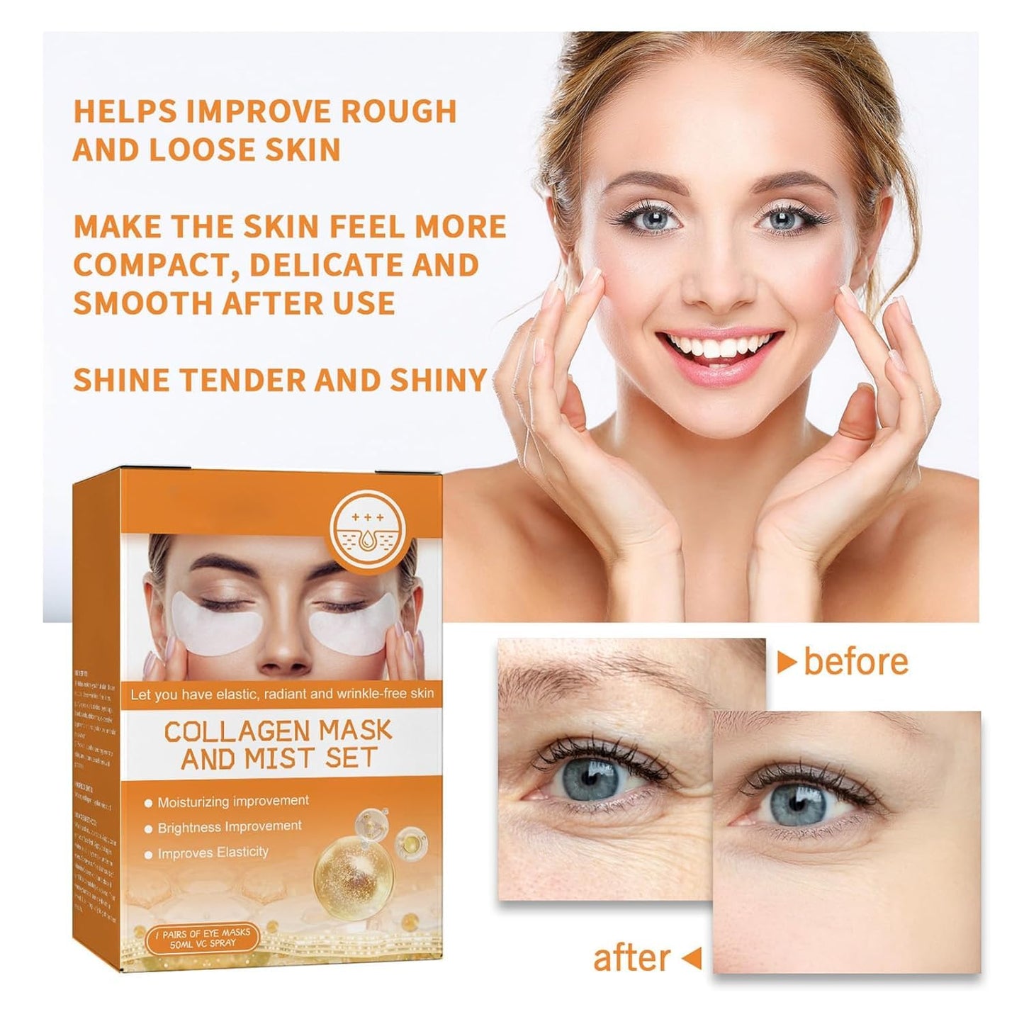 Highprime Collagen Film & Mist Kit - Collagen Face Mask,Highprime Collagen Film for Face,for Face for Dark Circles, Puffy Eyes, Fine Lines, Wrinkles, Eye Bags (4pack+1bottleFace Spray)