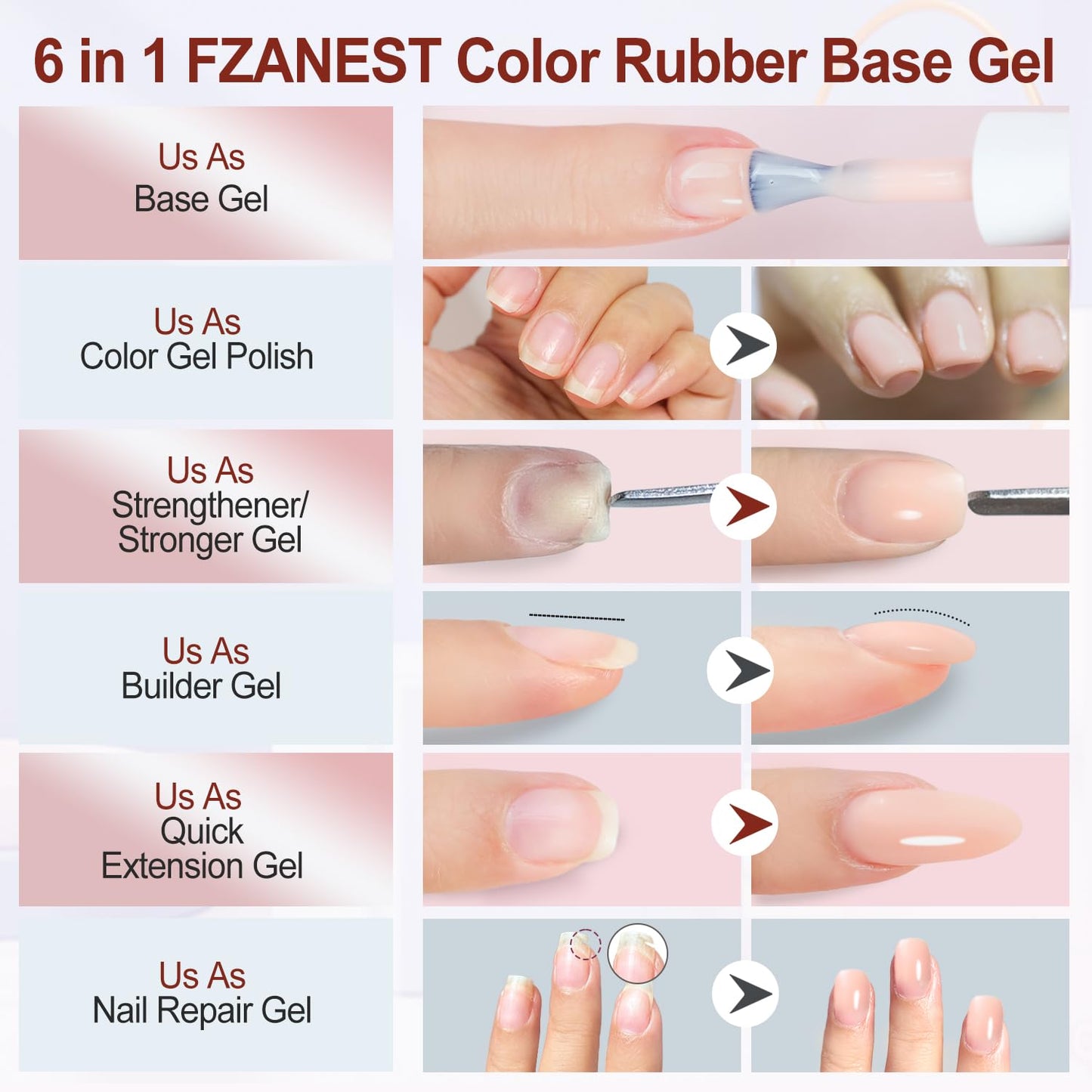 FZANEST Natural Nude Pink Gel Polish Rubber Base Builder Gel, Elastic Base Coat, Quick Extension