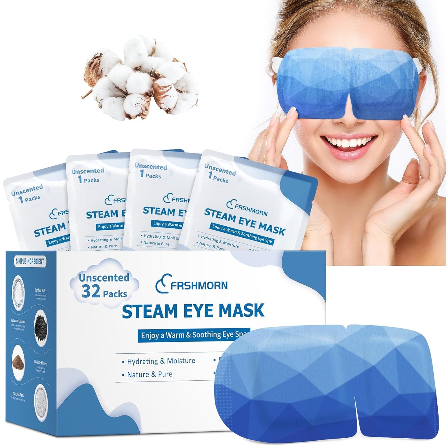 32 Packs Steam Eye Mask, Heated Eye Mask for Sleeping, Warm Compress for Eyes, Self Heating Disposal Eye Mask Comfortable Sleep Mask for Home, Office, Spa, Travel Essentials (Unscented)