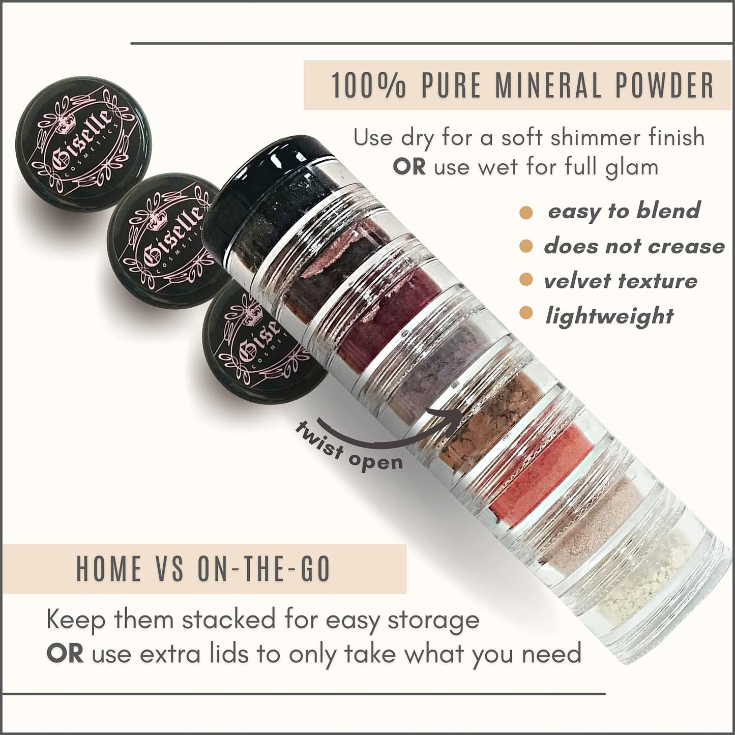 Brown Eyed Girl Loose Mineral Eye Shadow Makeup - Organic, Non-Toxic Glitter Eyeshadow, Loose Powder, Nude Eyeshadow Palette, Copper, Black Shimmer, Light Pink, Bronze