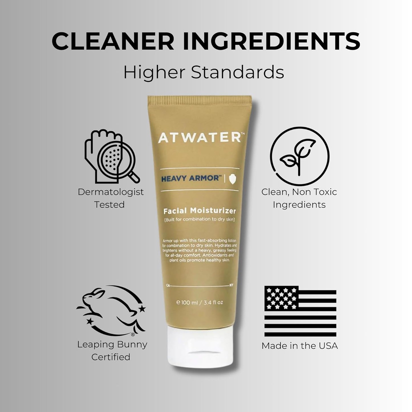 ATWATER Heavy Armor Men's Facial Moisturizer, Intensive Hydrating & Anti-Aging Formula with Niacinamide and Shea Butter for Dry Skin - 3.4 oz
