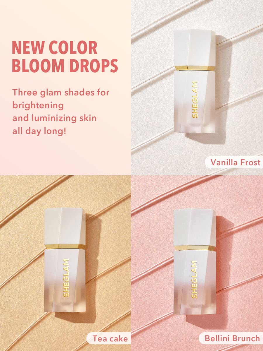 SHEGLAM Glow Bloom Liquid Waterproof Highlighter Long Lasting Cream Highlighter with Shimmer Dewy Finish - Tea Cake