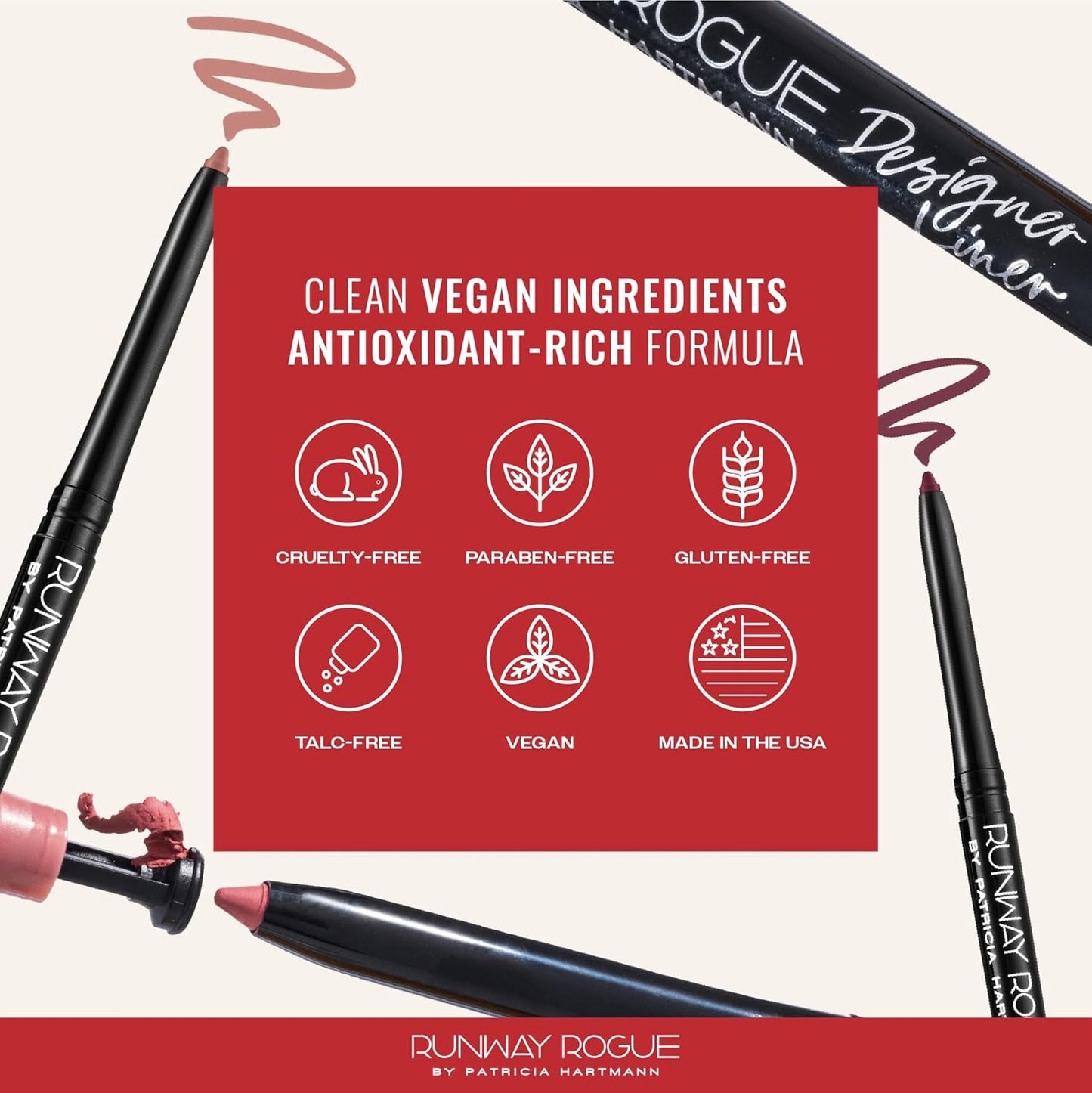 Runway Rogue Designer Liner Lip Pencil, Matte Cool Berry-Rose Lip Liner Pencil and Lip Liner Sharpener, ‘Camera Ready’