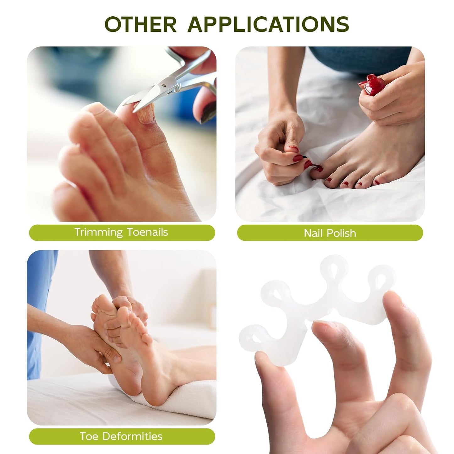 Bukihome Upgraded Gel Toe Separator - Pedicure Toe Spacers for Separating Toenails or Nails - Toe Spreader for Straightening Overlapping Toes, Bunions - Toe Stretcher for Men & Women (White, 6 Pack)