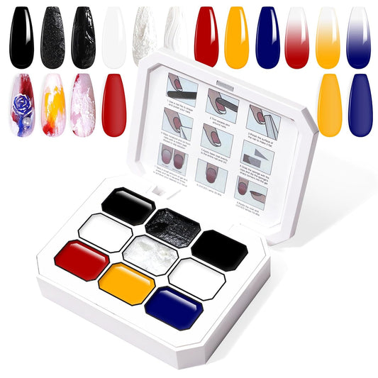 Gradient Painting Gel, 9 Colors Ombre Plaster, 3D Sculpting Gel Three Primary Colors Nail Polish for Pigment Pat Aura Nails French Manicure Palette SculptraHue Master Kit