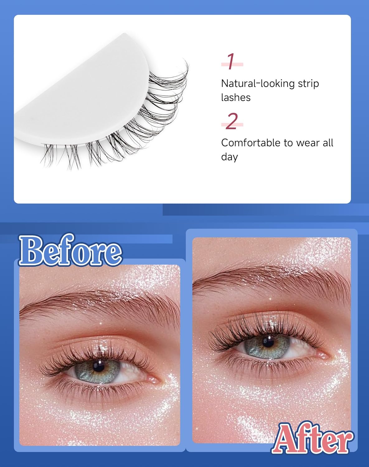 Short Lashes Natural Look Wispy False Eyelashes Flared Strip Eyelash Small Lash Fluffy Clear Band 7 Pairs SF-08