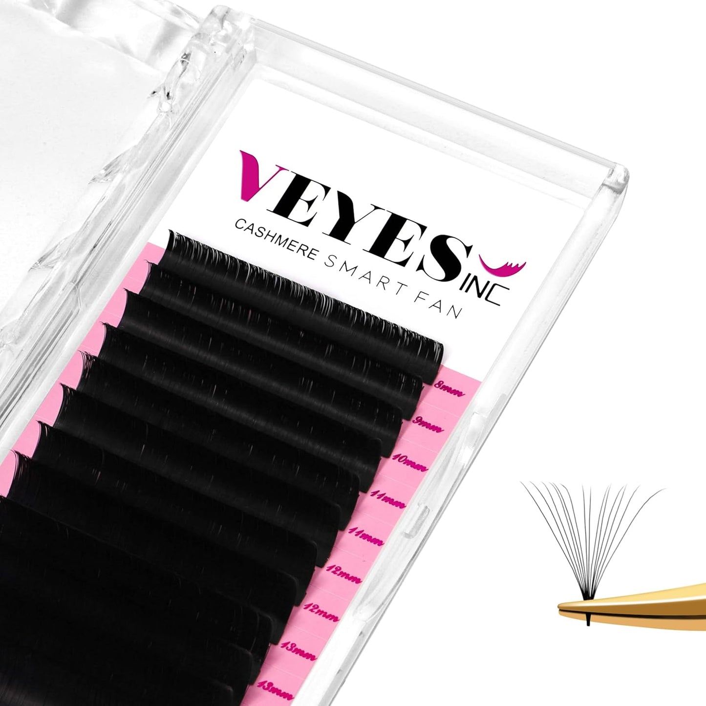 VEYES INC Cashmere Smart Fan Lash Extensions 0.03 0.05 0.07 C/CC/D Curl 8-20mm Mixed & Single Length, Super Matte Black Volume Lashes, Professional Supplies for Lash Techs (0.03 CC 17mm)
