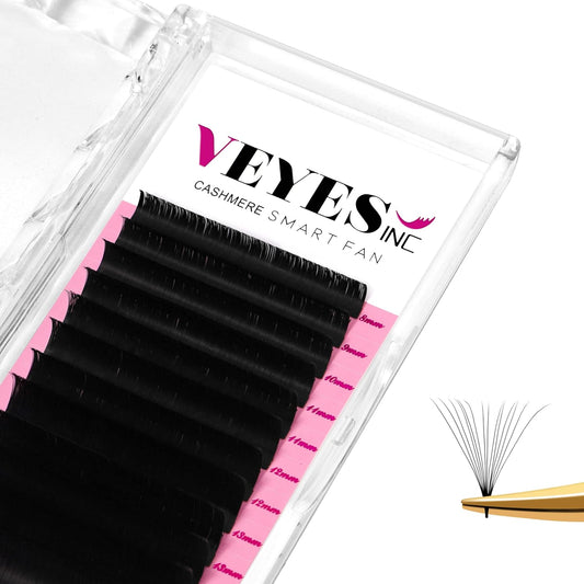 VEYES INC Cashmere Smart Fan Lash Extensions 0.03 0.05 0.07 C/CC/D Curl 8-20mm Mixed & Single Length, Super Matte Black Volume Lashes, Professional Supplies for Lash Techs (0.03 C 8-16mm)