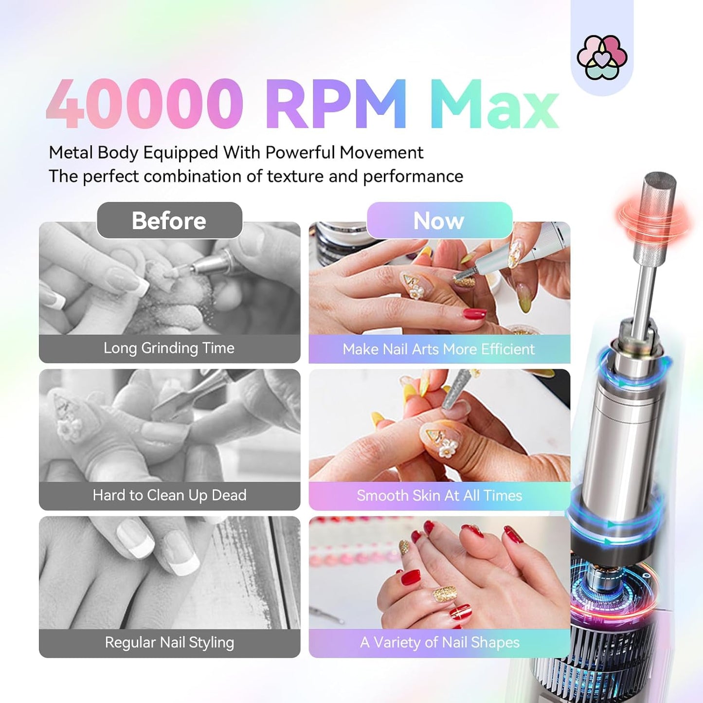 SAVILAND Advance Nail Drill for Acrylic Nails Professional: 40000RPM Nail Drill 6000mAhm High Capacity 2025 Rechargeable Electric Nail File 13 Drill Bits for Nails Manicure Pedicure E File Sky Realm