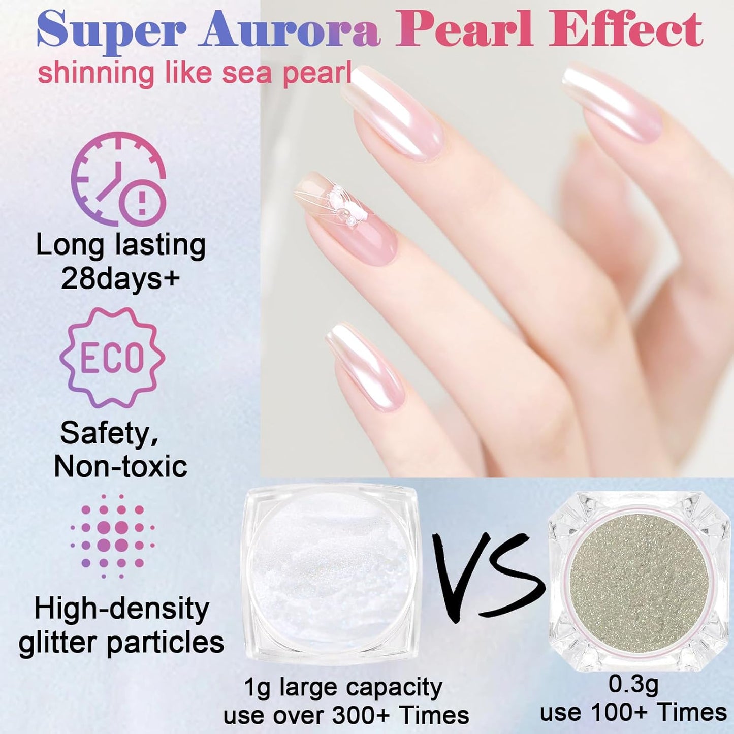 SIUSIO White Pearl Chrome Nail Powder, 3pcs Iridescent Aurora Powder Metallic Mirror Effect Pigment Pearlescent Mermaid Pigment for Nail Art Manicure Decoration Sets