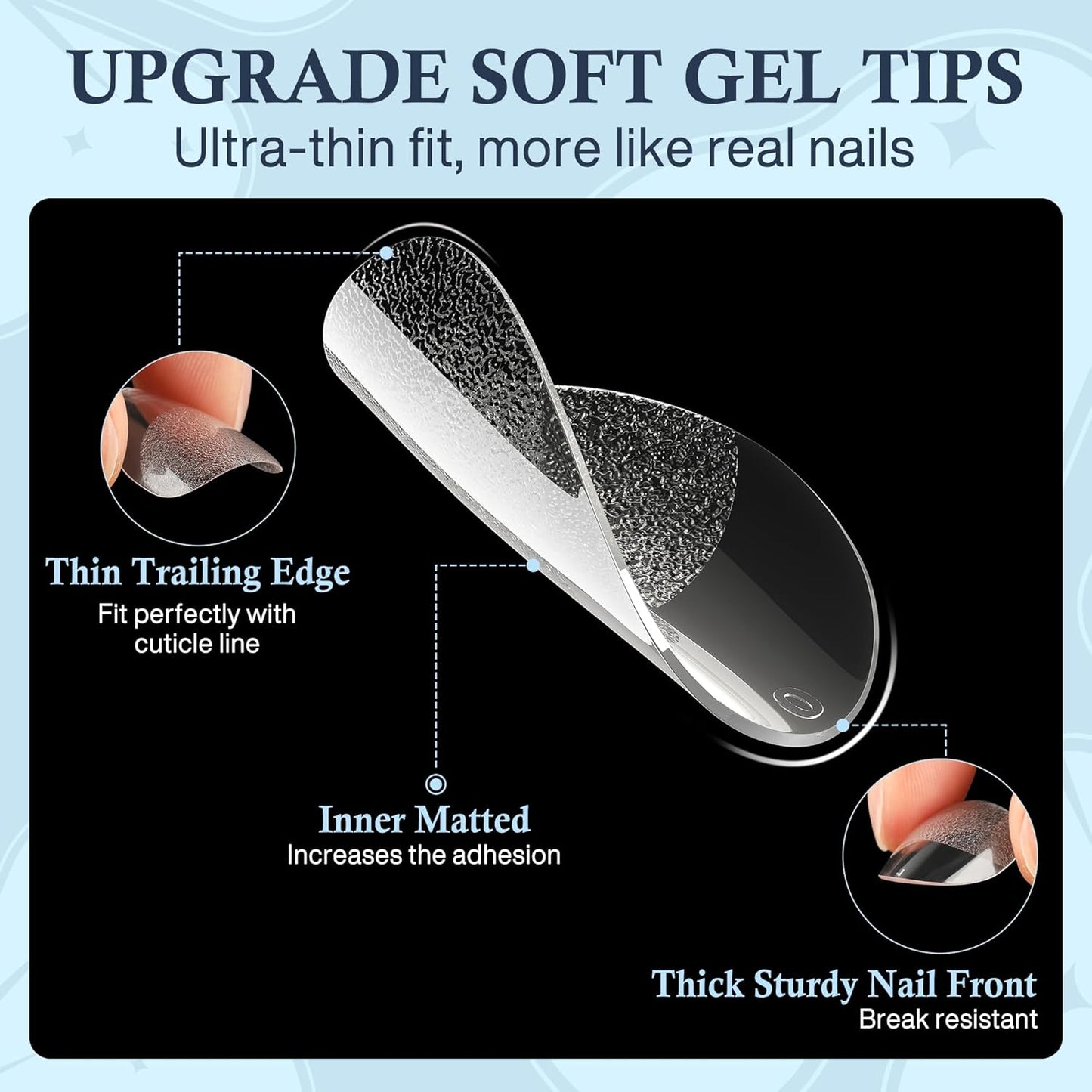 Extra Short Almond Nail Tips, 240pcs Soft Gel Pre-Shaped Acrylic Fake Nails, Half Matte Full Cover Clear Gelly Press on Flase Nail Tips for Extension Nail Manicure Home DIY 12 Sizes