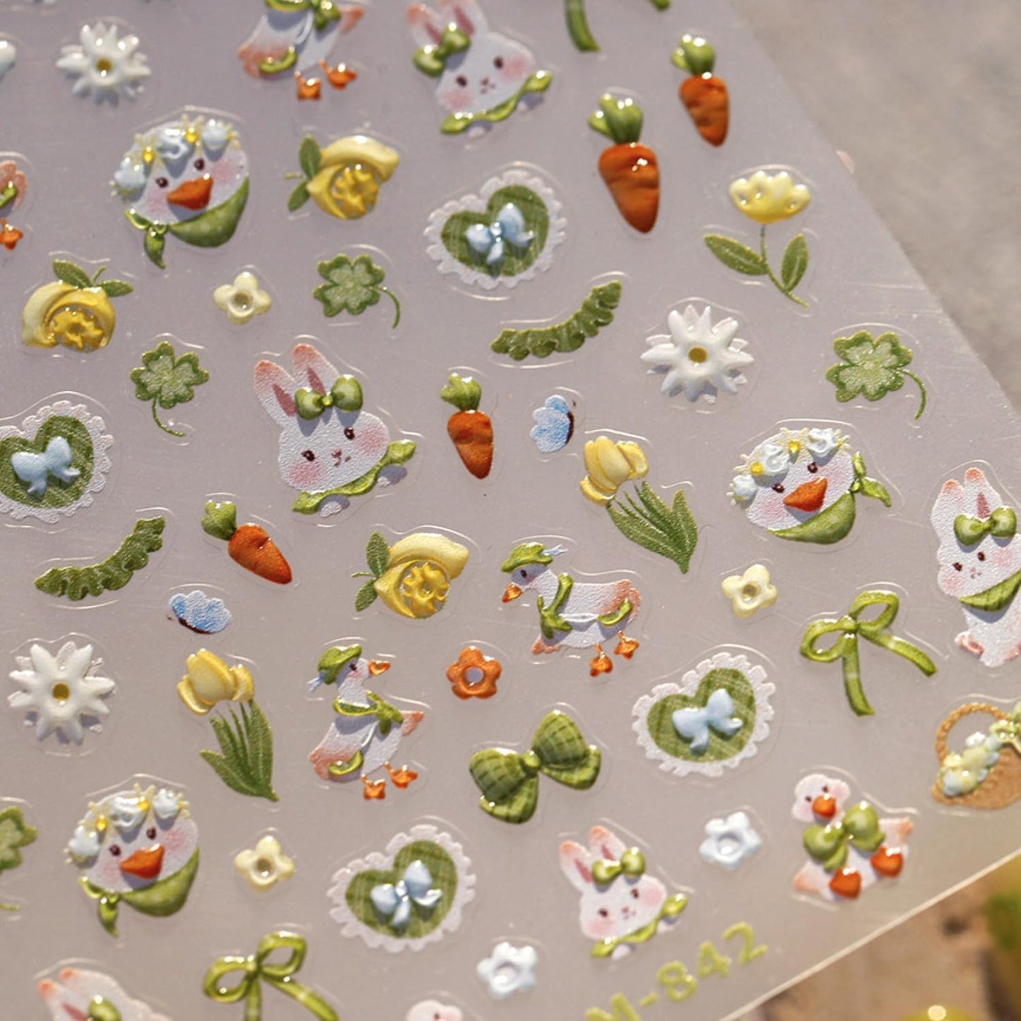 Easter Nail Stickers for Nail Art 5D Self Adhesive Nail Decals Cute Bunny Nail Art Stickers Green Bow Flower Nails Design Easter Nail Supplies for DIY Manicure Decoration for Women Girls