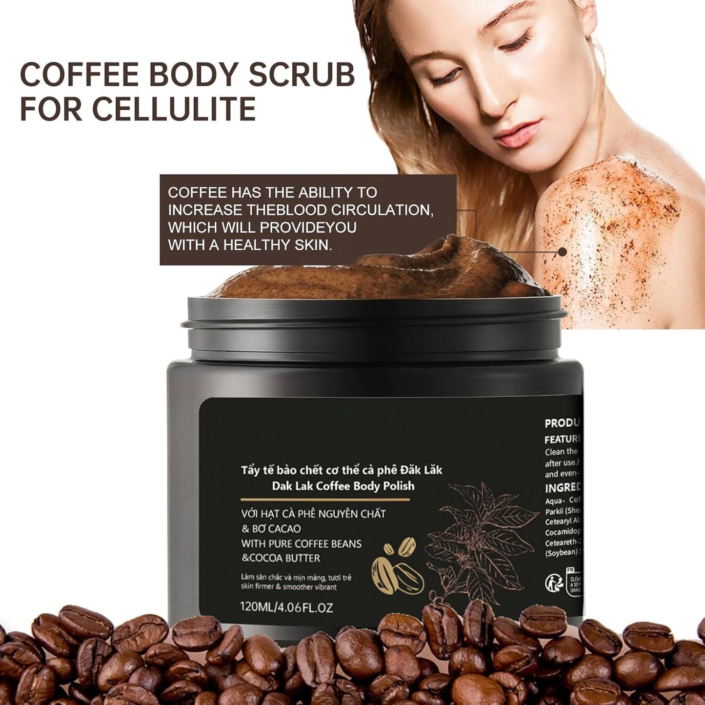 Coffee Body Scrub 4.05 oz - Moisturizing and Exfoliating Body, Face, Hand, Foot Scrub - Fights Stretch Marks, Fine Lines, Wrinkles - Great Gifts for Women & Men (1PC, Coffee Body Scrub)